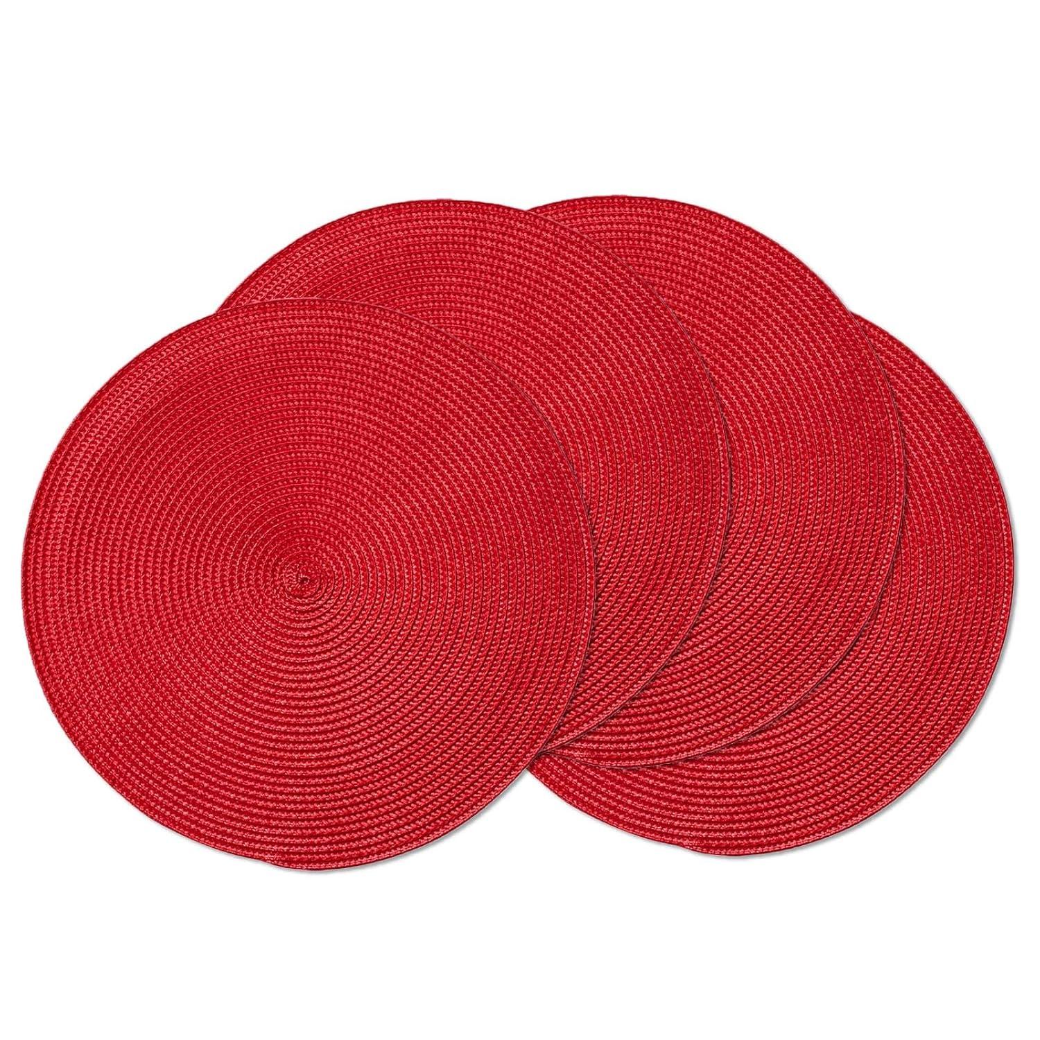 Round Woven Placemats, 4 Pcs, 15" Braided Woven Placemats, Attractive Kitchen Place Mats, Round Placemats as Table Mat (Red)