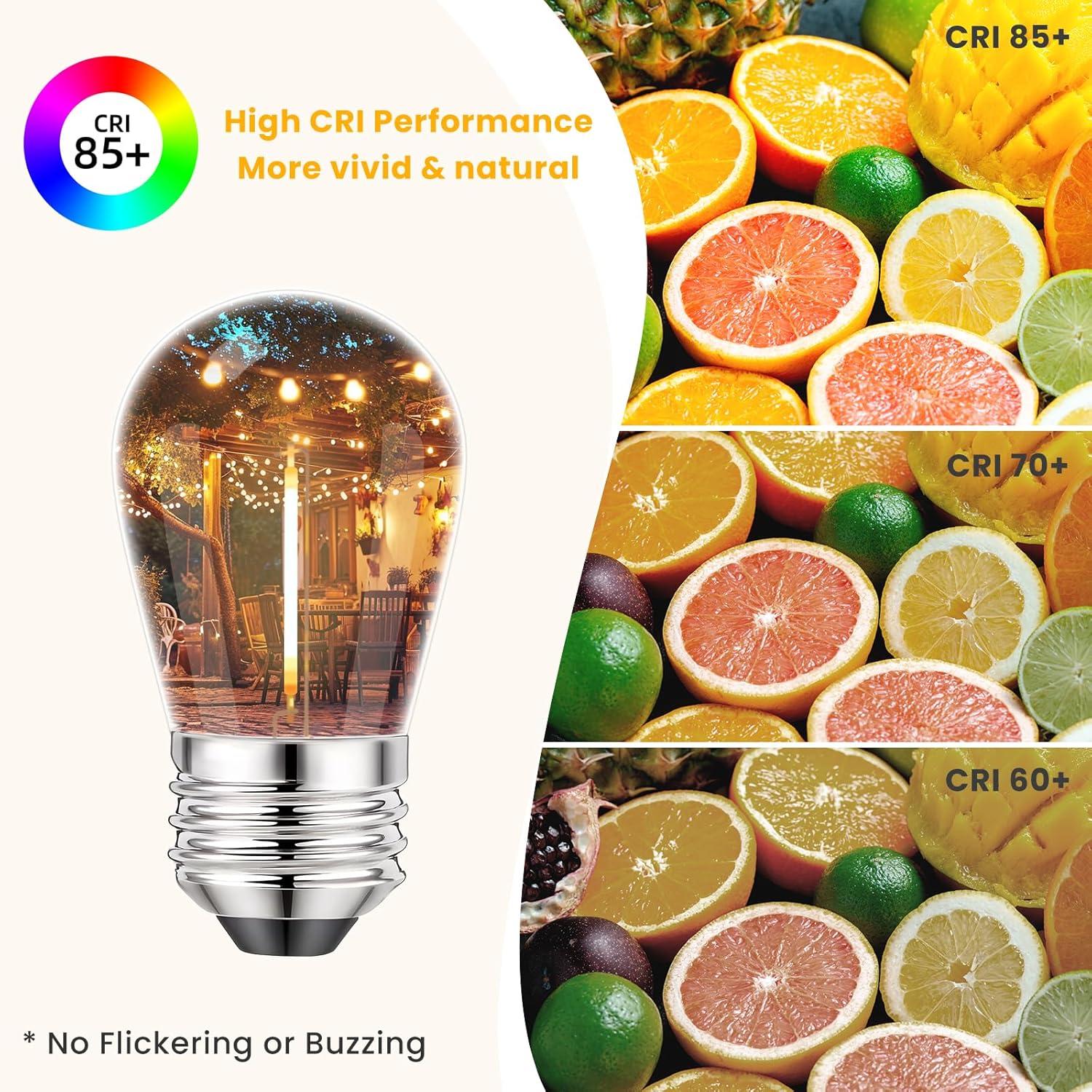 Svater Replacement Bulbs for Outdoor String Lights, 15 Pack S14 LED Bulbs for Patio, E26 Base 1W Bulb Equal to 11W Incandescent, Dimmable,Shatterproof 2700K Warm White