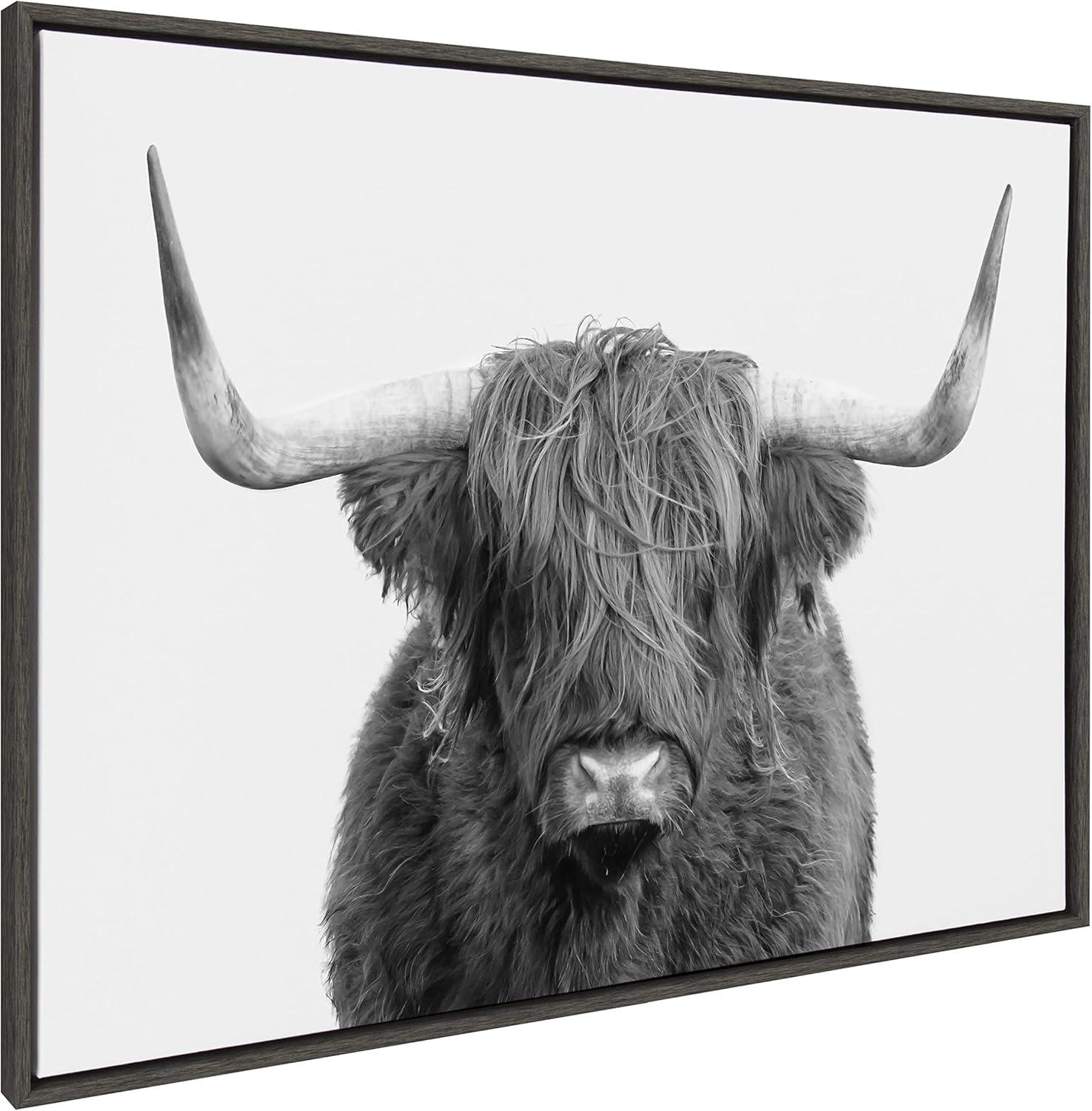 Kate and Laurel Sylvie Highland Cow Portrait Framed Canvas by Amy Peterson Art Studio