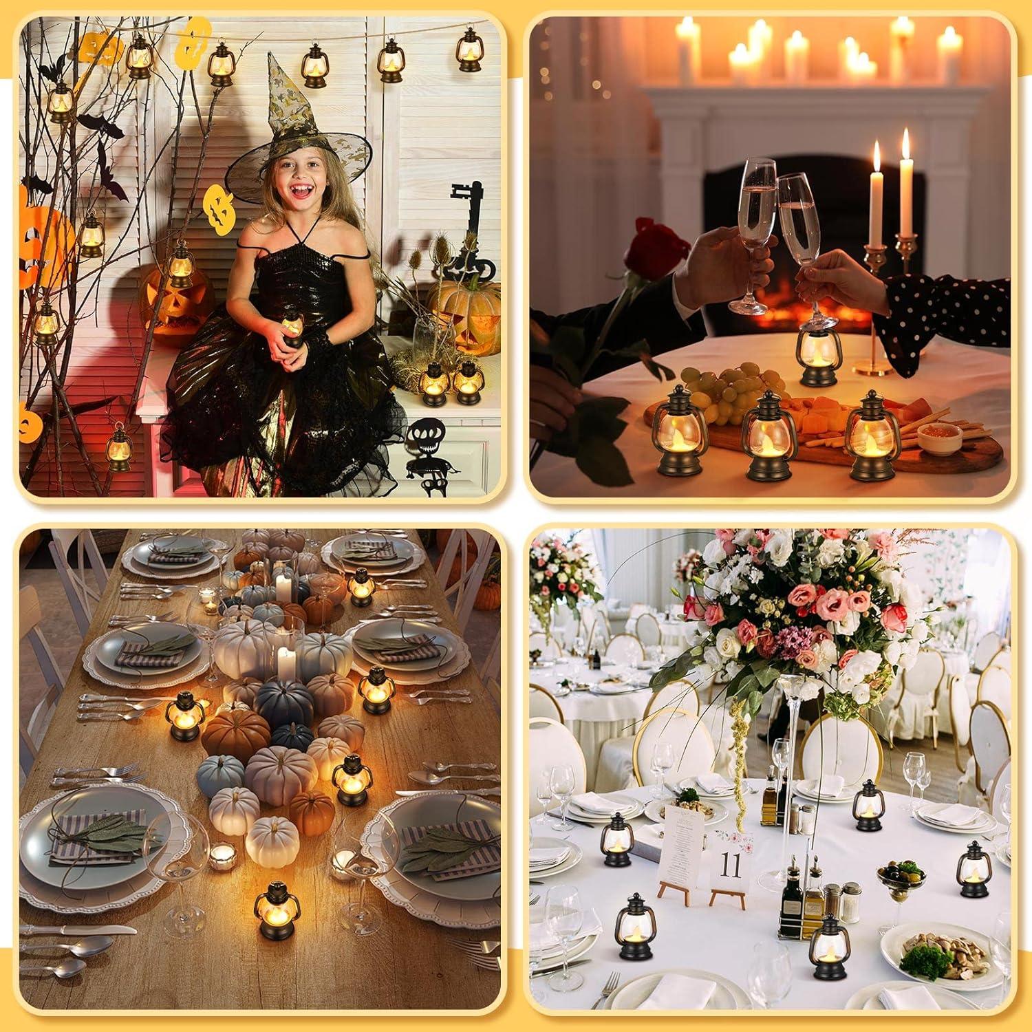 12 Pcs Mini Lantern, Lantern Centerpieces for Tables with LED Simulation Candle, 4 Inch Small Hanging Lantern, Lanterns Decorative for Wedding Centerpiece Tables (Warm Yellow