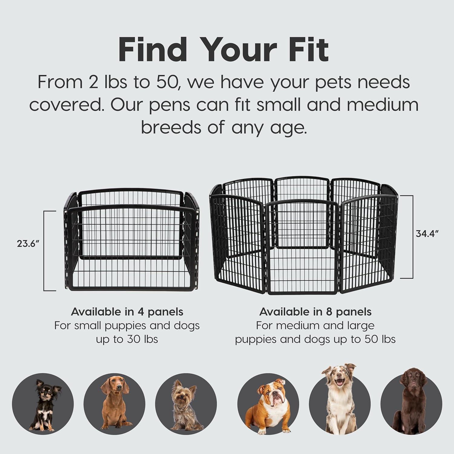 IRIS USA 4-8Panel 24/34"H Plastic Pet Playpen without Door