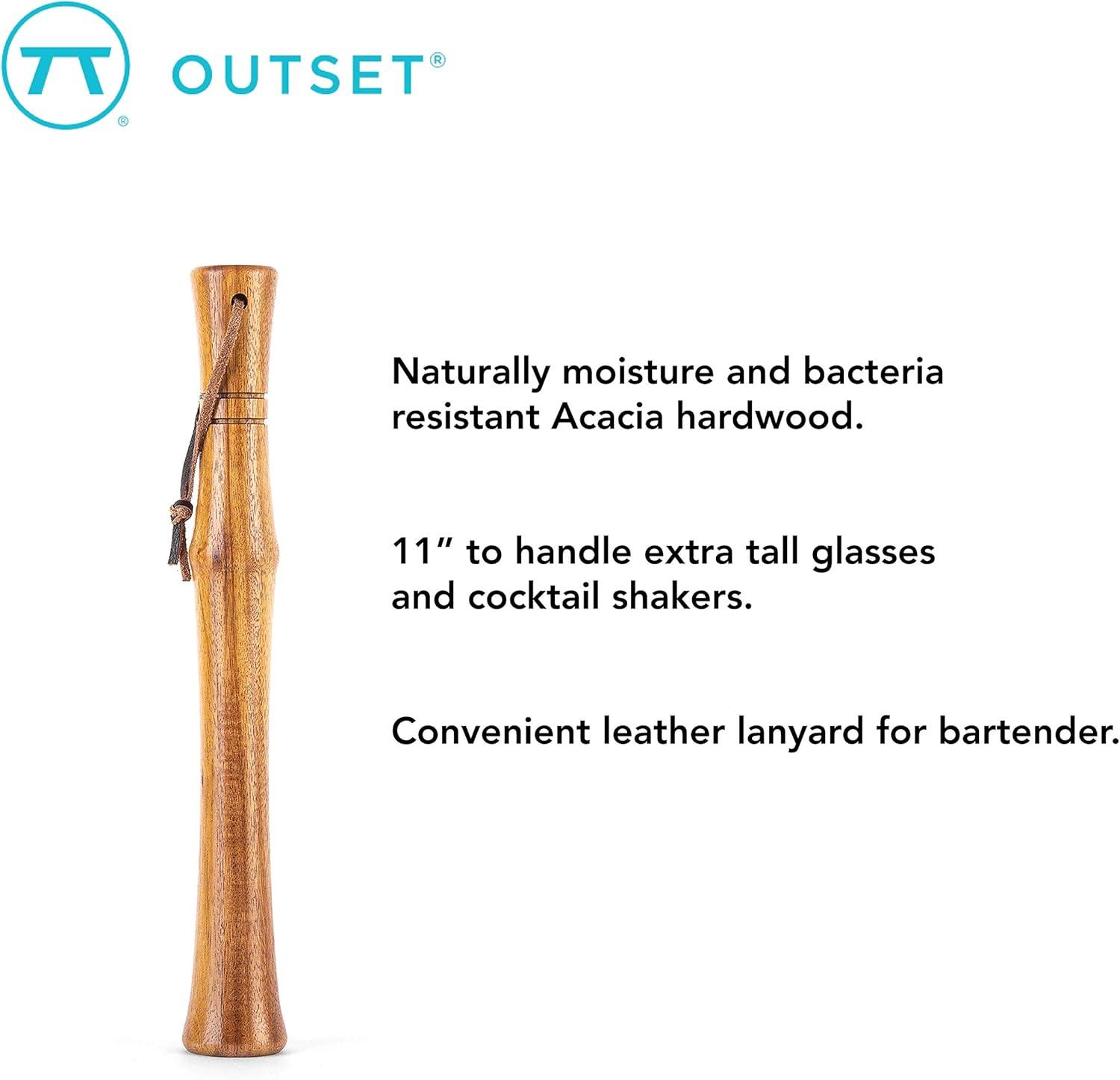 Outset Acacia Wood Cocktail Muddler, 11-inch, Natural