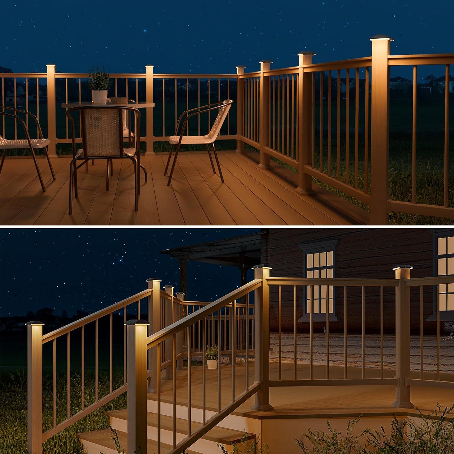 VOLISUN 4x4 Solar Fence - Post Lights Outdoor Waterproof 12pack, Deck Cap Light for 4x4 Wooden/4x4 Vinyl,Black Solar Fence Post Cap Light for Garden/Patio/Porch