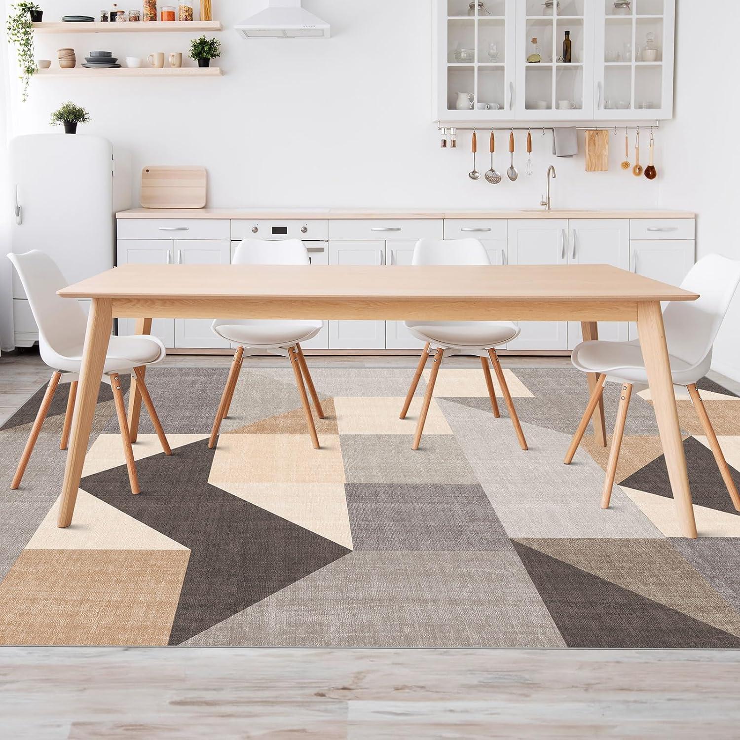 Ultra-Modern Geometric Foldable Area Rug, Abstract Block Collision Art Style Soft Thin Pile Carpet, Machine Washable Rug For Living Room, Bedroom, Kitchen - Non-Slip Backing, Non-Shedding, Easy-Cleaning and Home Decor Ideas.