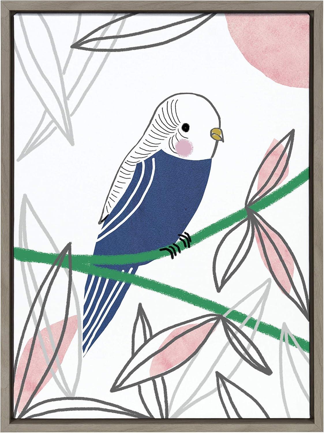 Kate and Laurel Sylvie Dreamy Parakeet Framed Canvas by Teju Reval of SnazzyHues, 18x24, Gray