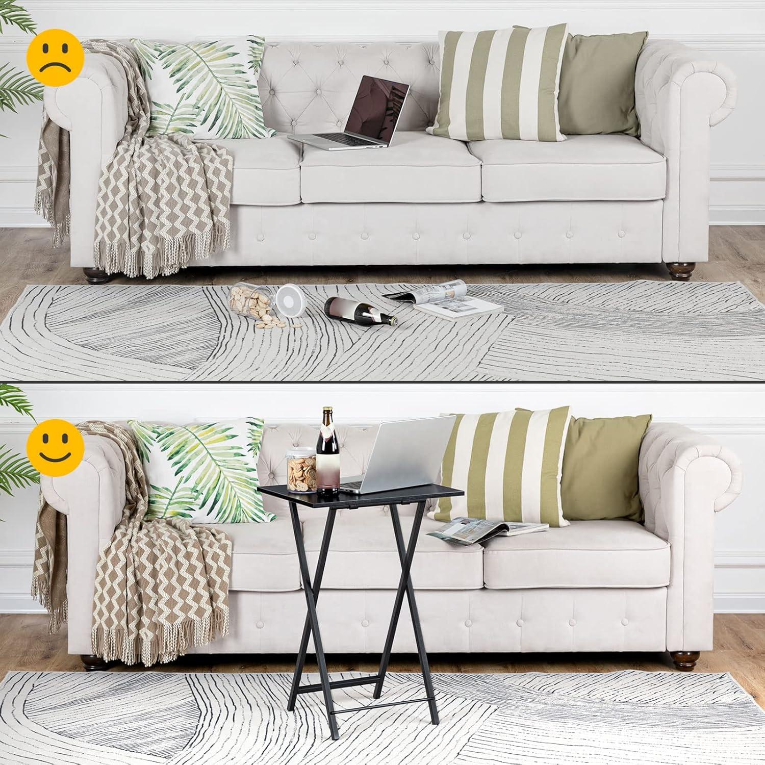 HOOBRO Folding TV Tray Tables, Set of 2 Side Table for Small Space, Industrial Snack Tables for Eating at Couch, Stable Metal Frame, Easy Assembly, Space Saving, Brown BR25BZ01