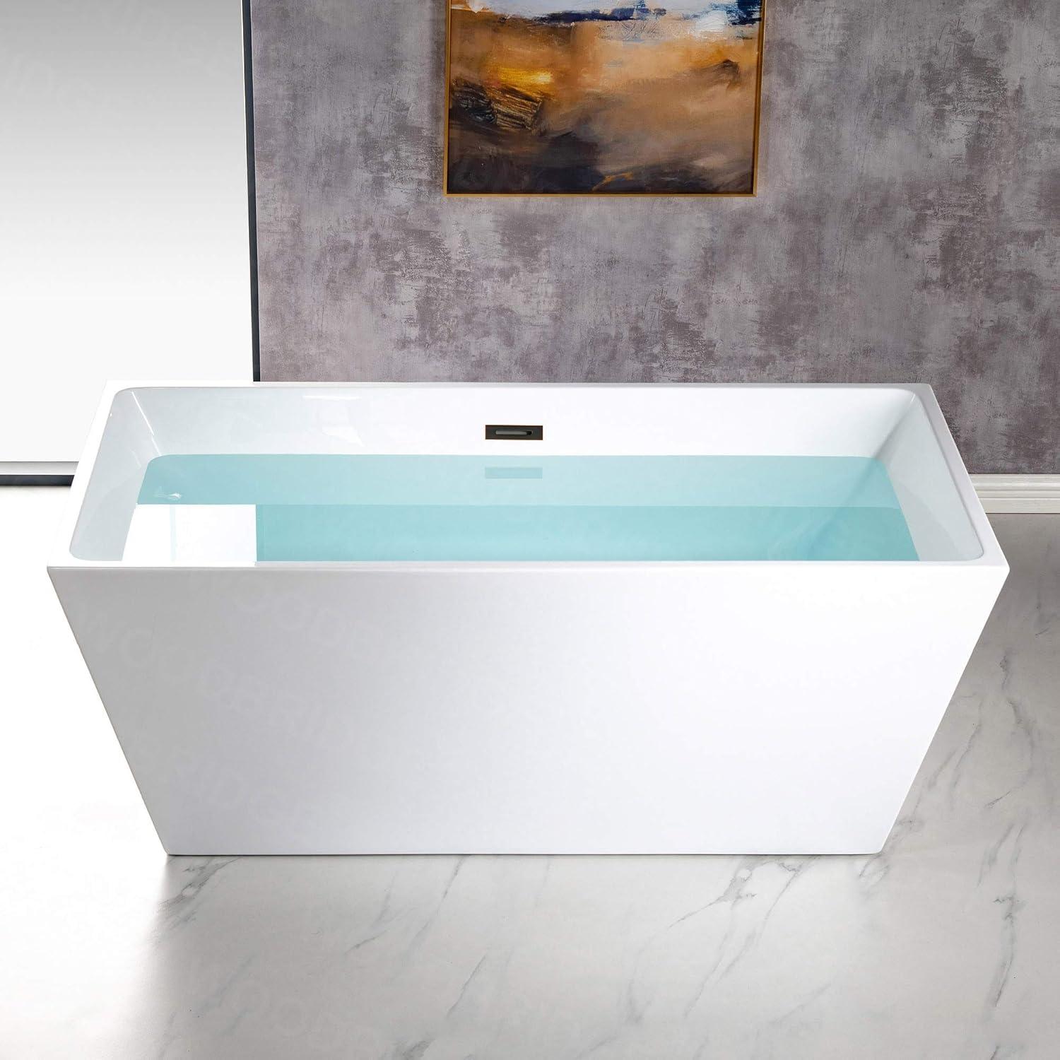 59" White Acrylic Freestanding Bathtub with Matte Black Overflow