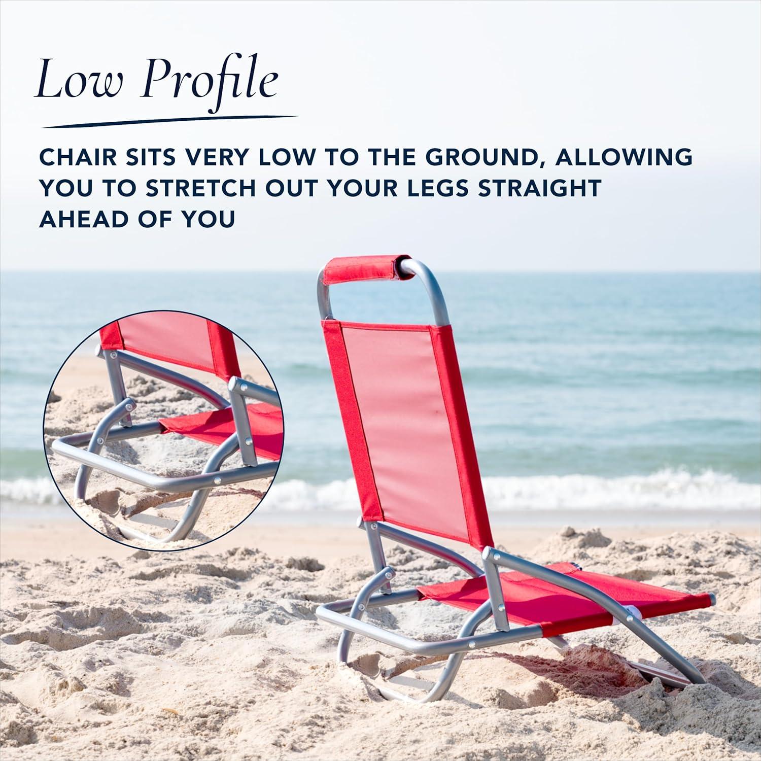 Caribbean Joe Low Steel Outdoor Portable Beach Chair - Red