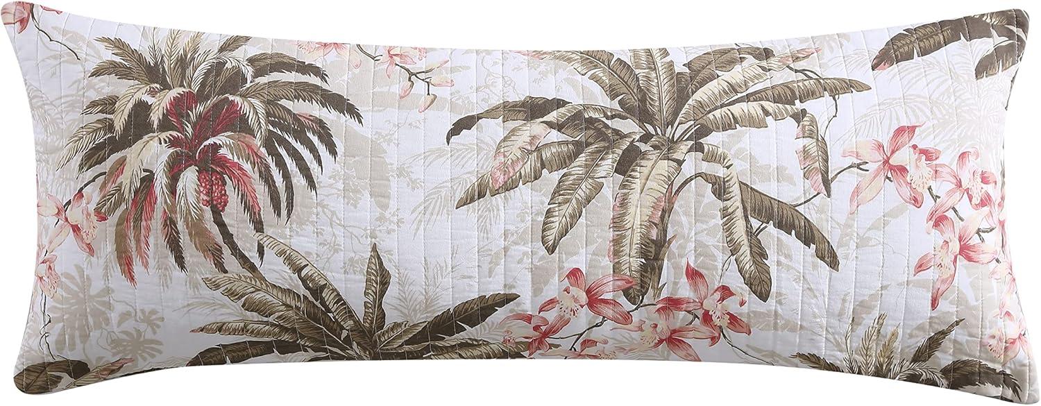 White Cotton Twin Quilt Set with Tropical Print