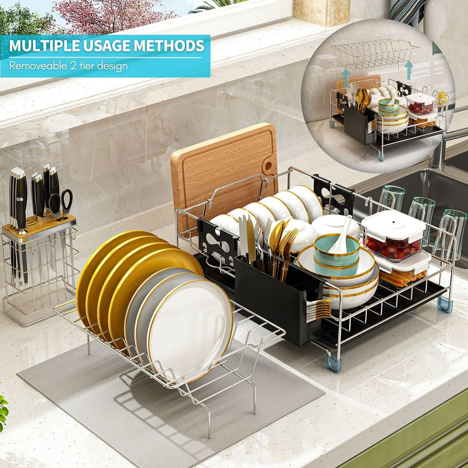 NIERBO Large Capacity 2-Tier Stainless Steel Dish Drying Rack With Rustproof Finish | Wayfair