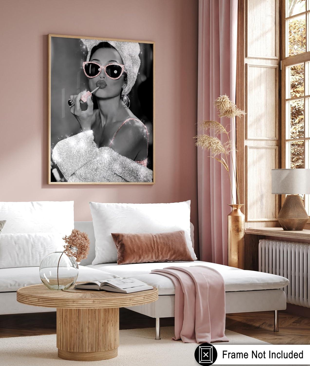 Poster Master Fashion Poster - Lady in Glitter Sunglasses Print - Lipstick Art - Modern Art - Trendy Art - Gift for Women & Fashionista - Wall Decor for Bedroom or Girls Room - 8x10 UNFRAMED Wall Art