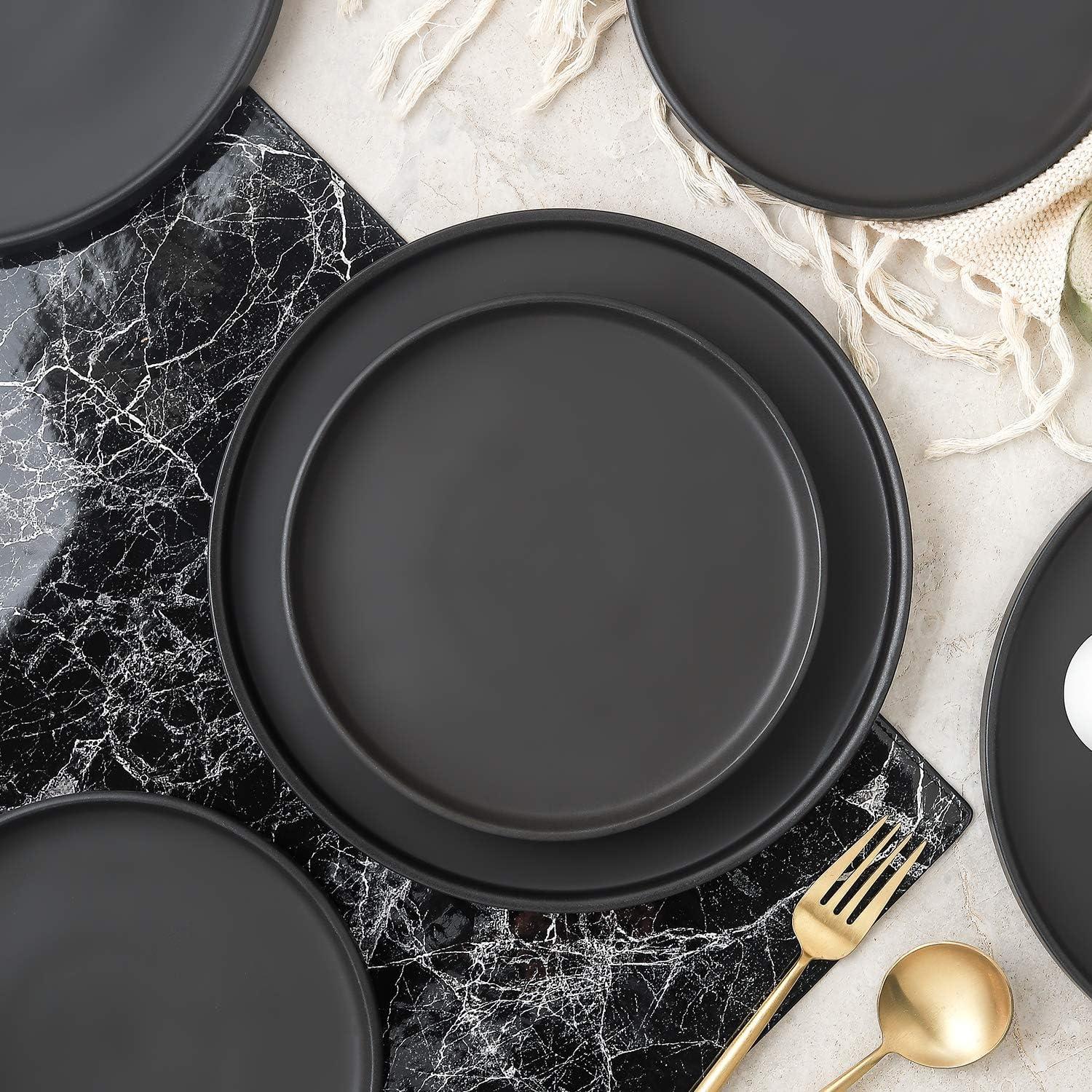 Stone Lain Coupe Stoneware Set of 4, Salad Plates, Black Matte