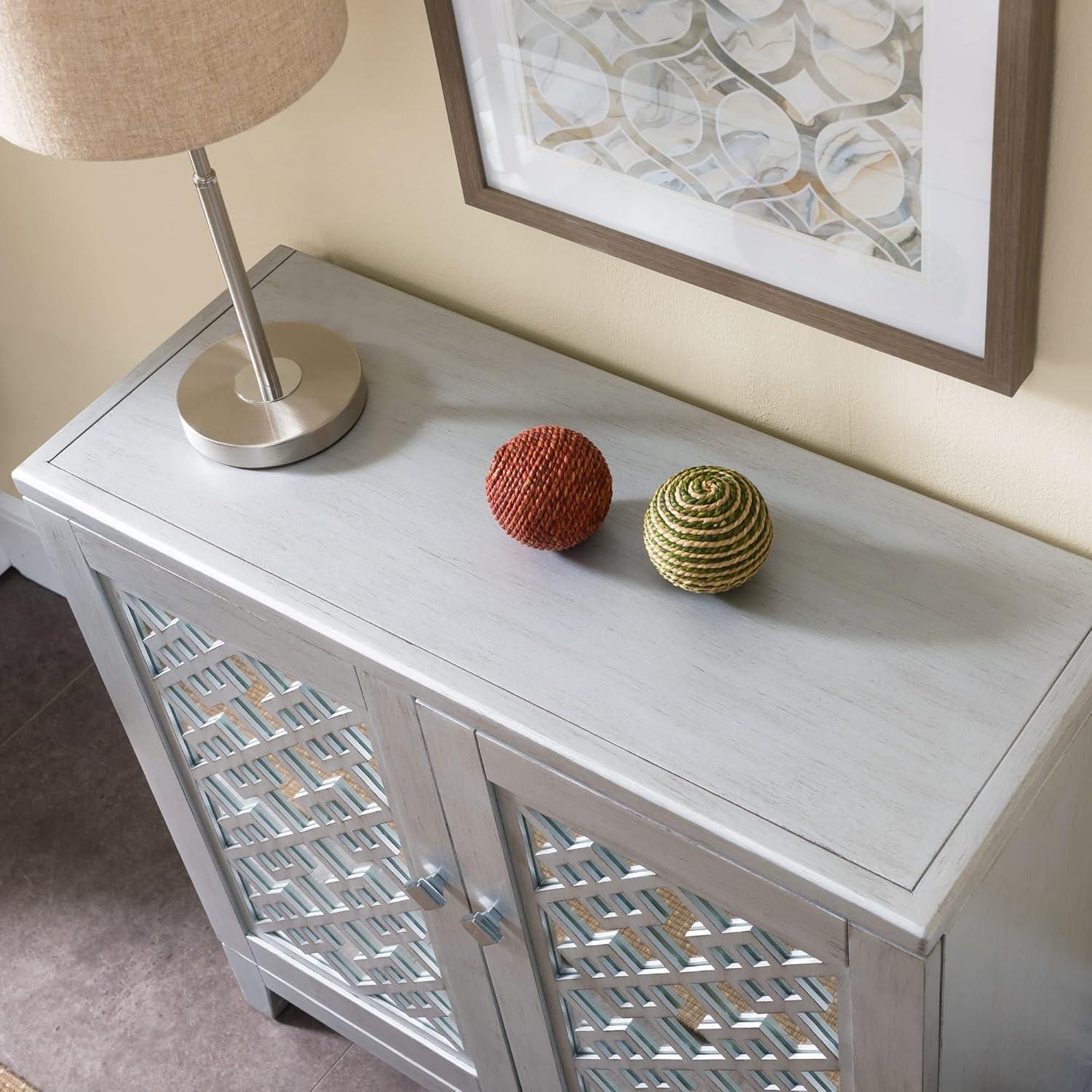 Silver Leaf Mirrored Diamond Filigree Entryway Cabinet