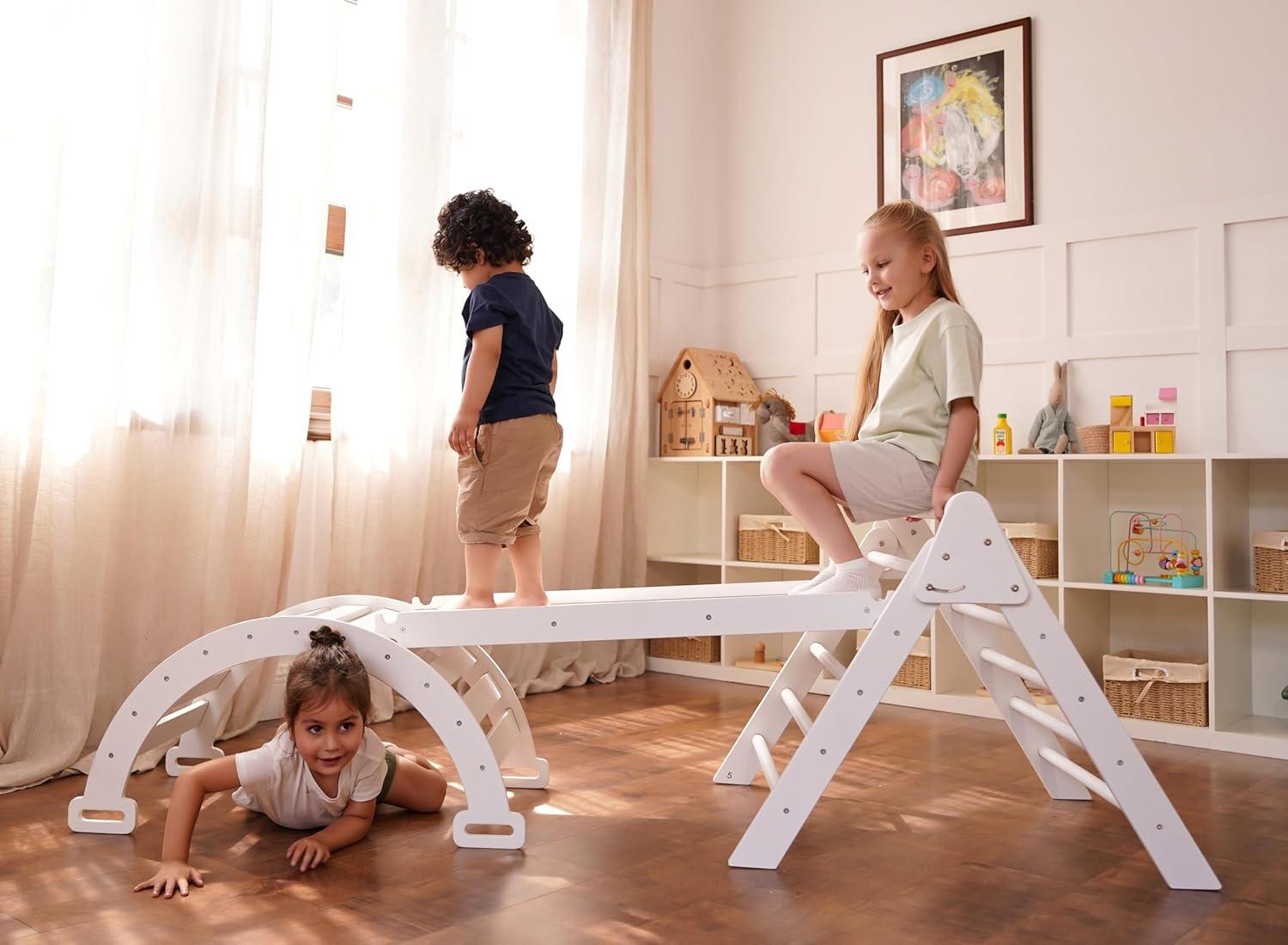 Avenlur Hazel - Pikler Triangle Set with Ladder Slide and Rocker - White