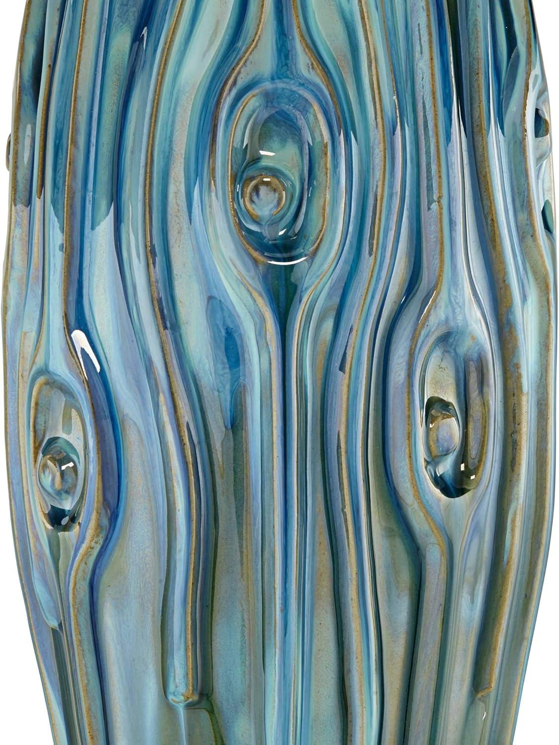 Possini Euro Design Eneya Modern Coastal Table Lamp 31" Tall Ceramic Blue Green Swirl Glaze Neutral Oval Shade for Bedroom Living Room Nightstand Home