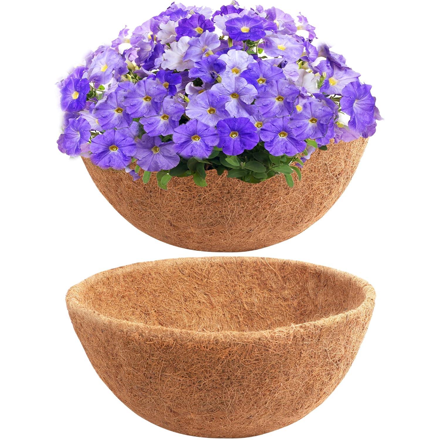 4 PCS Round Flower Pot Coconut Basket,Casewin Hanging Basket Coco Liner Natural Coconut Planter Basket Liner for Hanging Baskets at Indoor Outdoor Garden Porch Balcony (14 Inch)