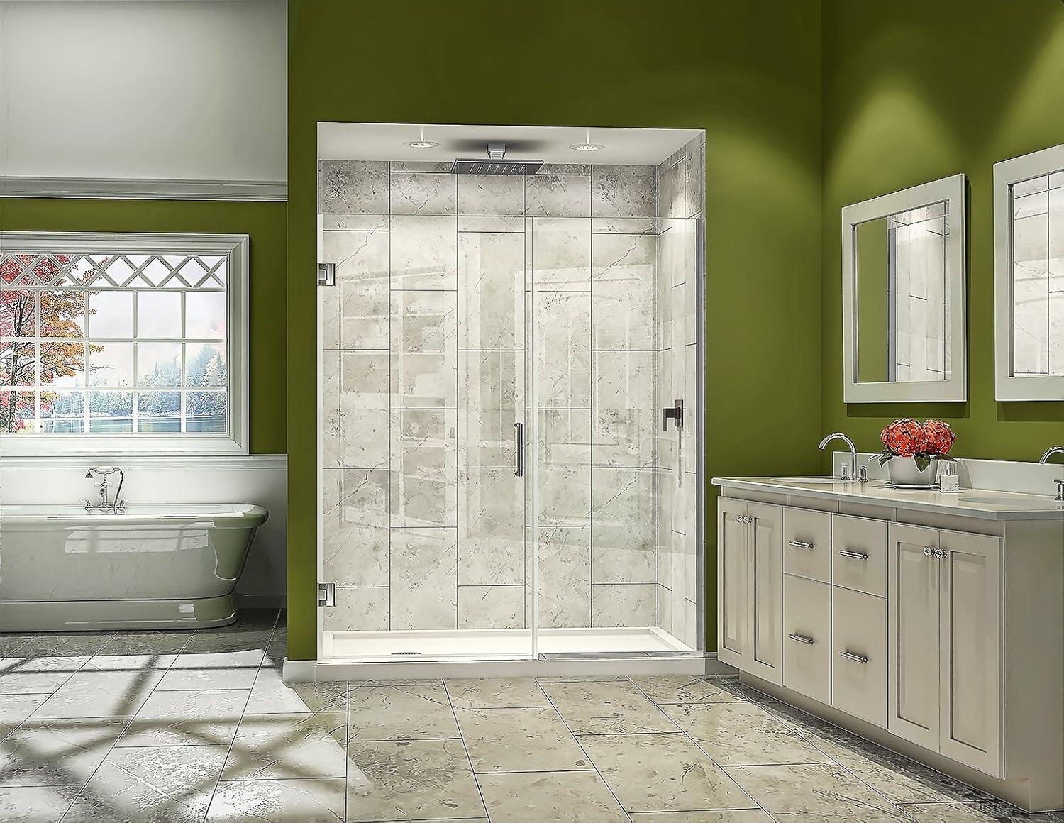 DreamLine Unidoor Plus Chrome 46-in to 46-1/2-in W x 72.0-Inches H Frameless Hinged Shower door 3/8-in Thick Clear Glass