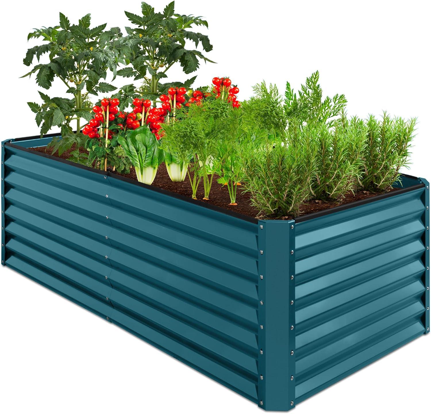 Best Choice Products 6x3x2ft Outdoor Metal Raised Garden Bed, Planter Box for Vegetables, Flowers, Herbs - Peacock Blue