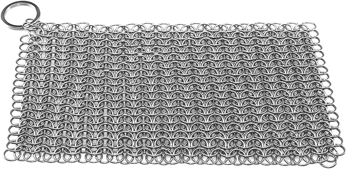 Cast Iron Scrubber 316 Stainless Steel Skillet Cleaner 8"x6" Chainmail Scrubber Scraper Chain Mail Link Scrub for Cast Iron Pre-Seasoned Pans, Griddles, BBQ Grills, and Pot Cookware Cleaning