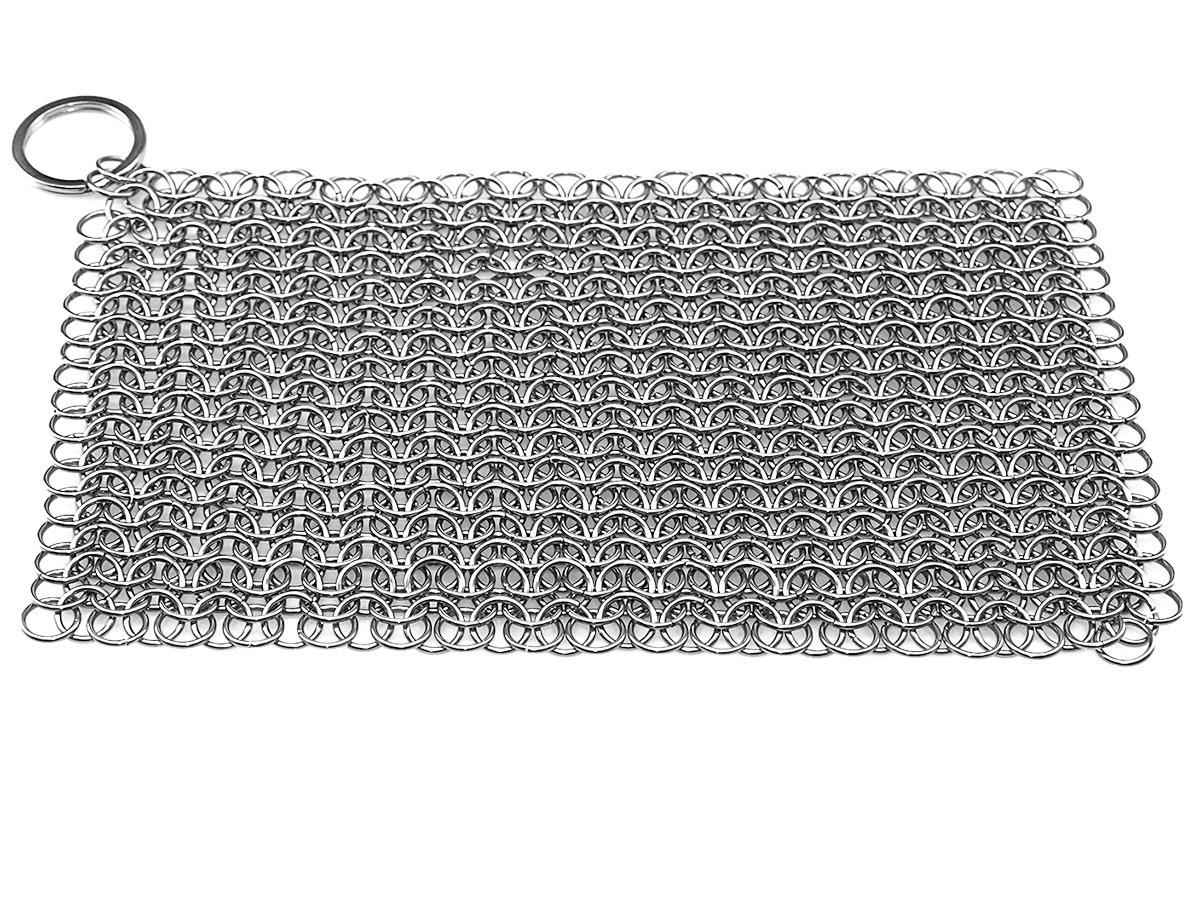 Cast Iron Scrubber 316 Stainless Steel Skillet Cleaner 8"x6" Chainmail Scrubber Scraper Chain Mail Link Scrub for Cast Iron Pre-Seasoned Pans, Griddles, BBQ Grills, and Pot Cookware Cleaning