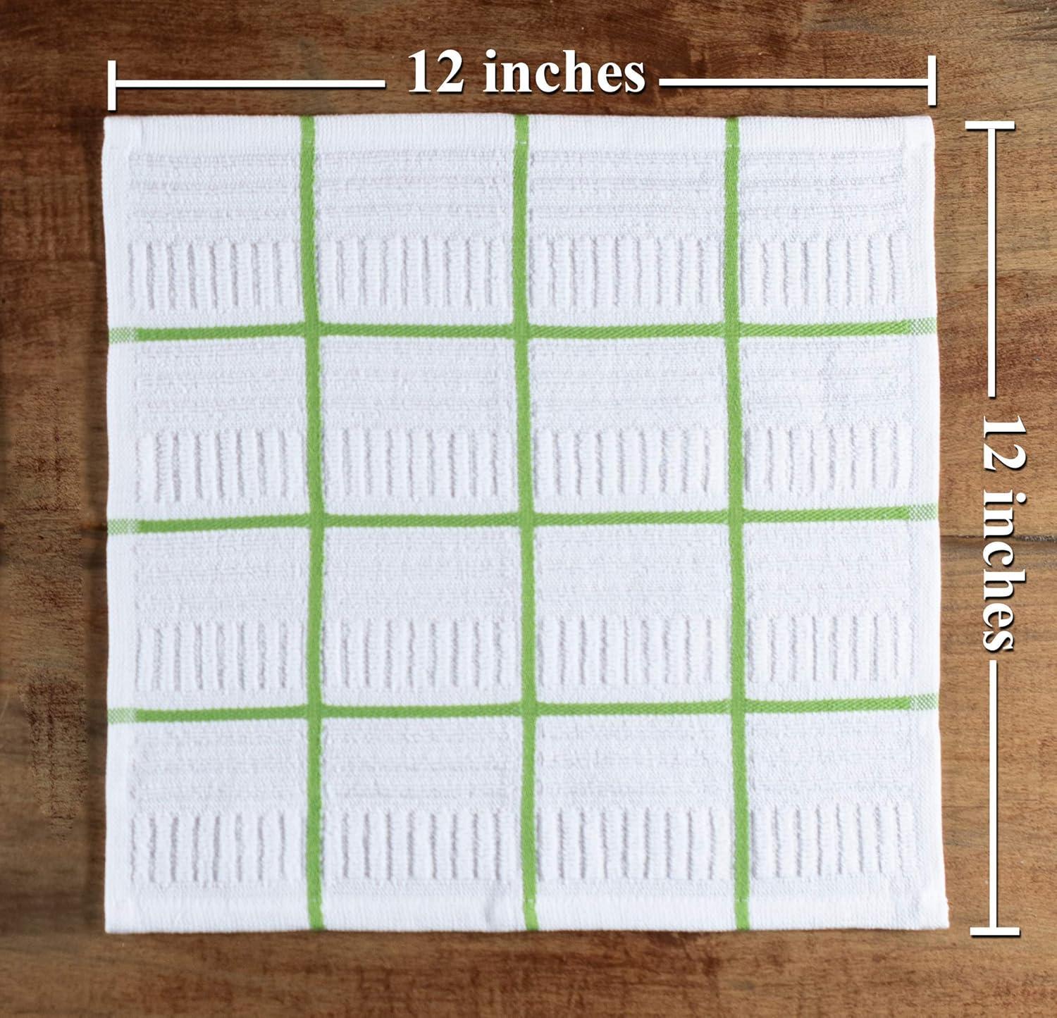 Sticky Toffee Cotton Dishcloths Set of 8, Green and White, 12 x 12 in, Absorbent Reusable Tea Towels and Cleaning Cloths, Oeko-Tex Cotton