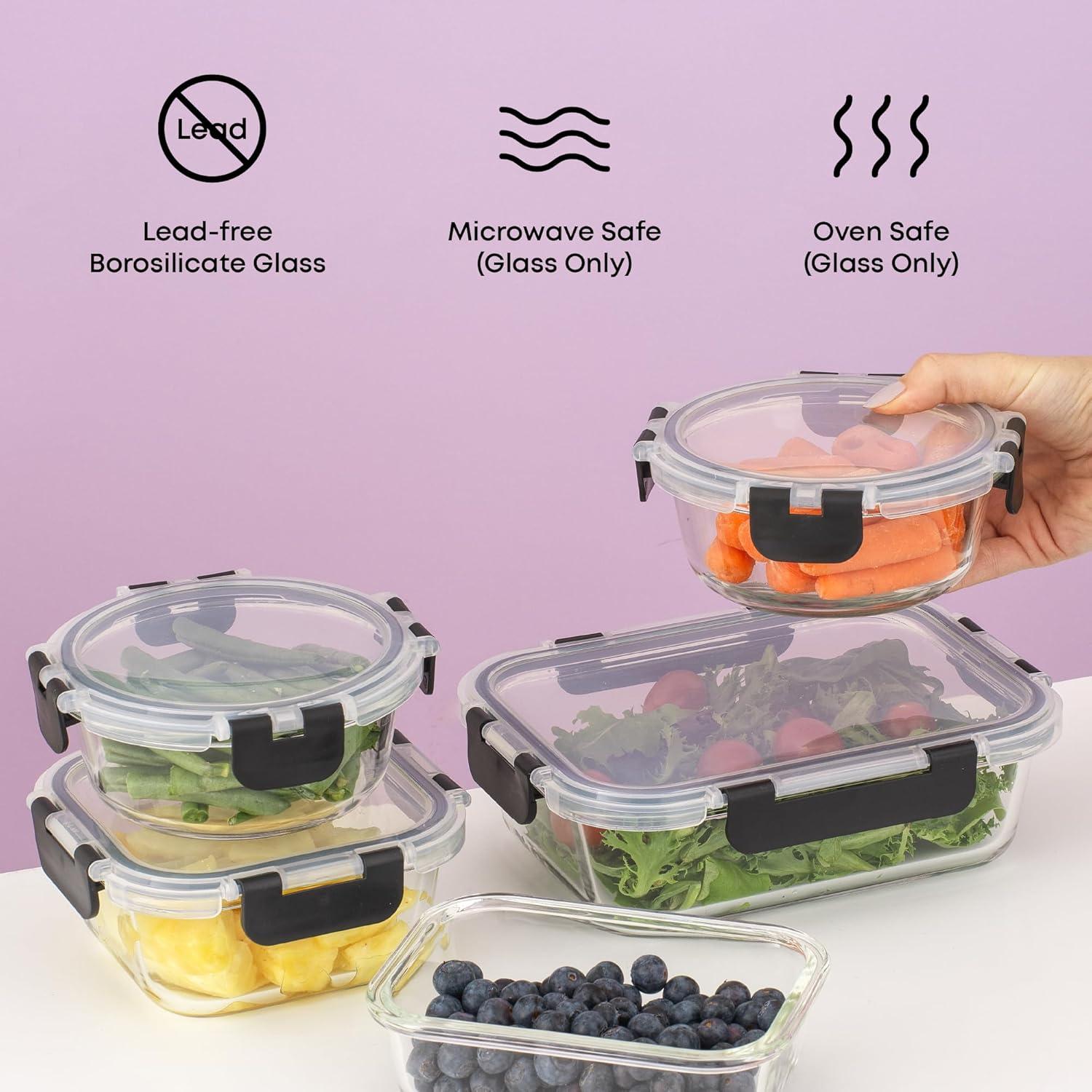 JoyJolt 24-Piece Glass Food Storage Container Set with Leakproof Lids