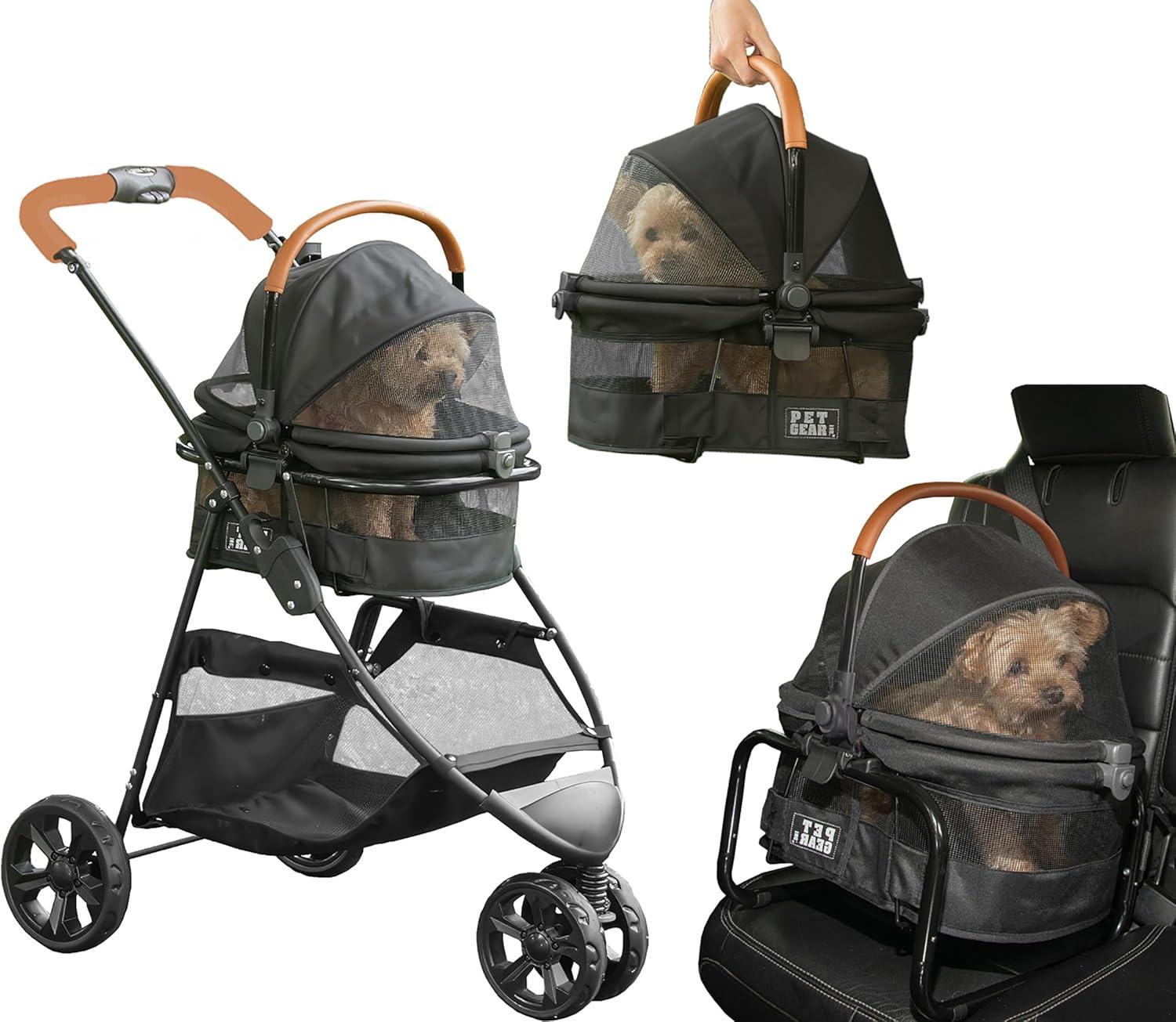 Jet Black Aluminum 3-in-1 Pet Travel Stroller System