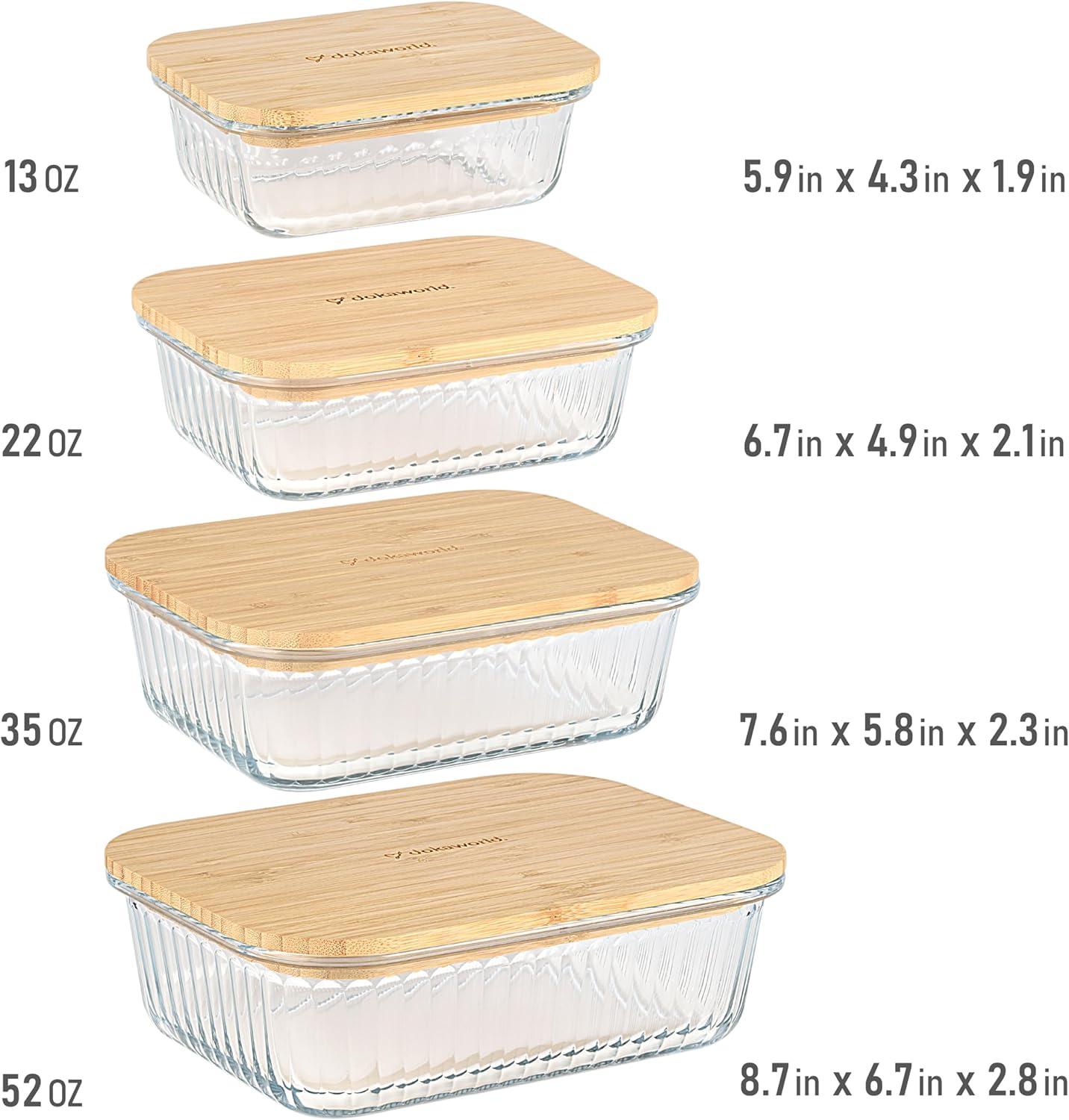 Amber Glass Meal Prep Containers with Acacia Lids, Set of 4