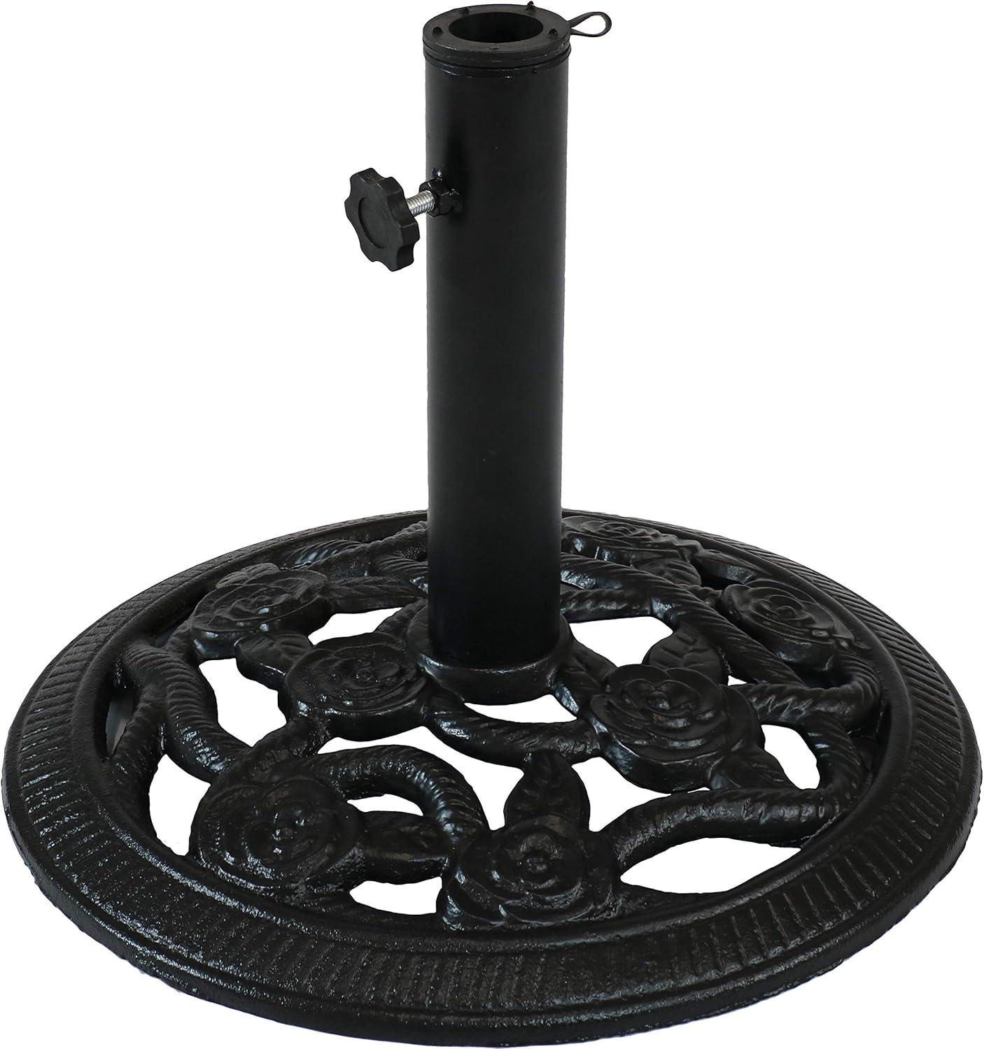 Black Cast Iron Decorative Rose Blossom Patio Umbrella Base Stand