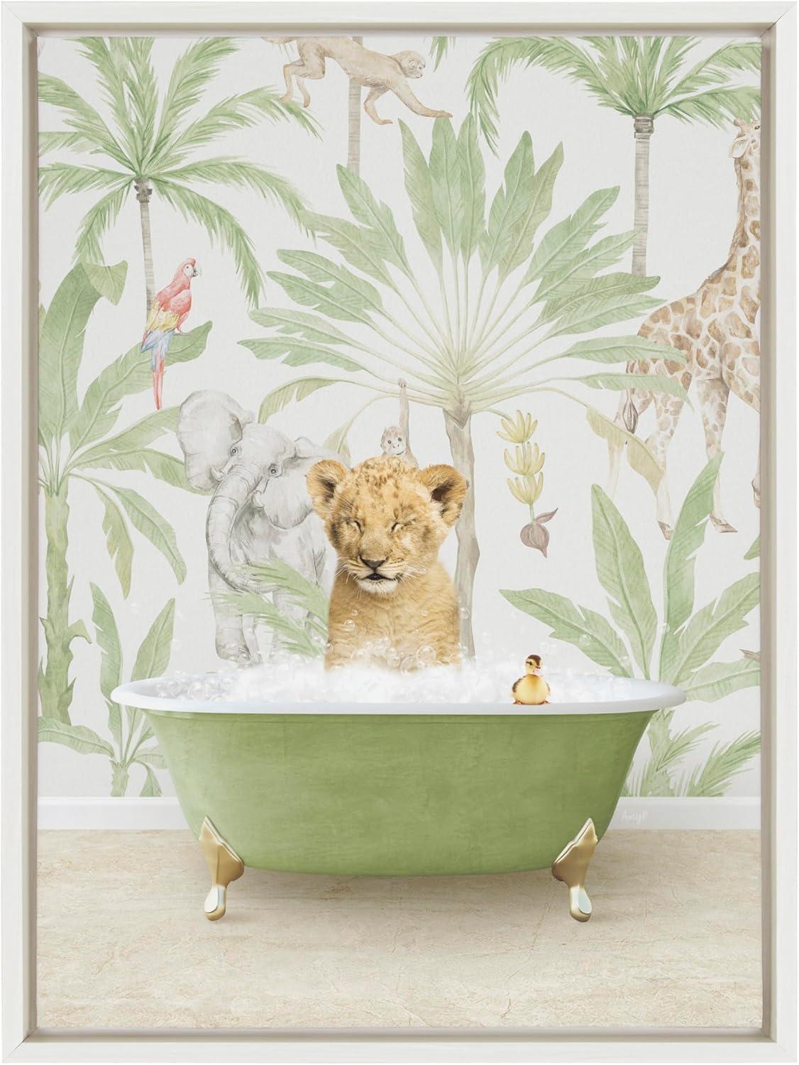 Kate & Laurel All Things Decor 18"x24" Sylvie Lion Cub in Wild Safari Bath Wall Art by Amy Peterson Art Studio White: Nursery Decor