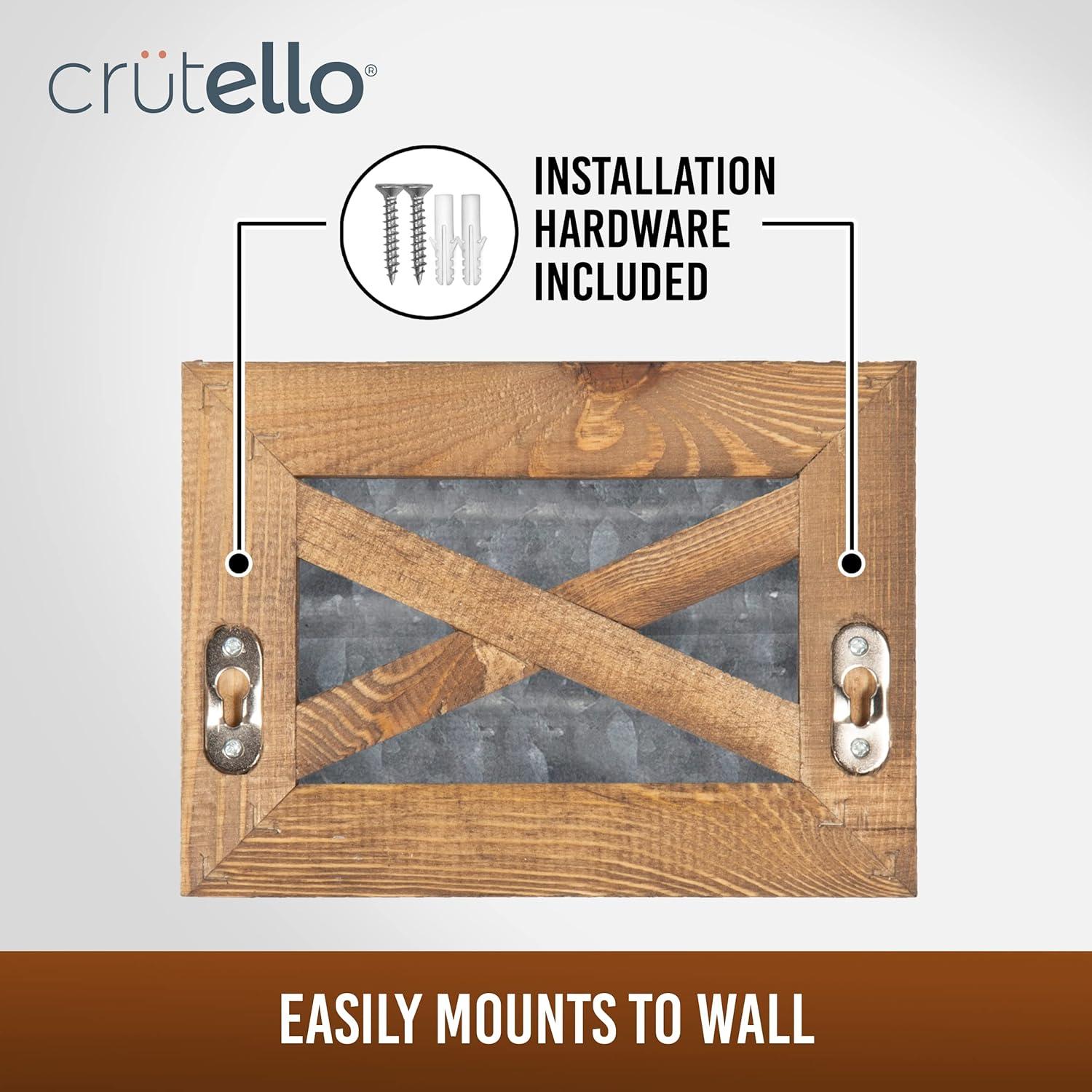 Crutello Rustic Towel Bar Toilet Paper Holder Set with Towel Ring for Bathroom- Wall Mounted Bathroom Racks - Barnwood, Galvanized Backing & Black Metal Bar, Farmhouse Decor