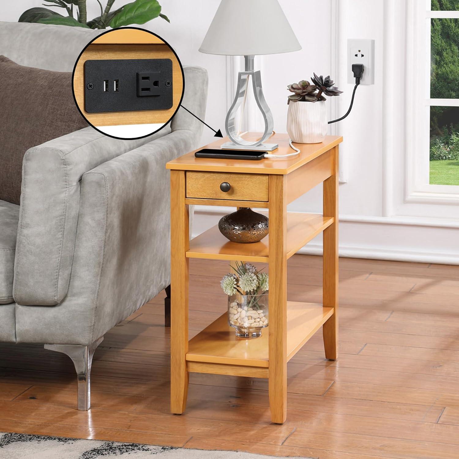 Convenience Concepts American Heritage End Table/Charging Station, Natural