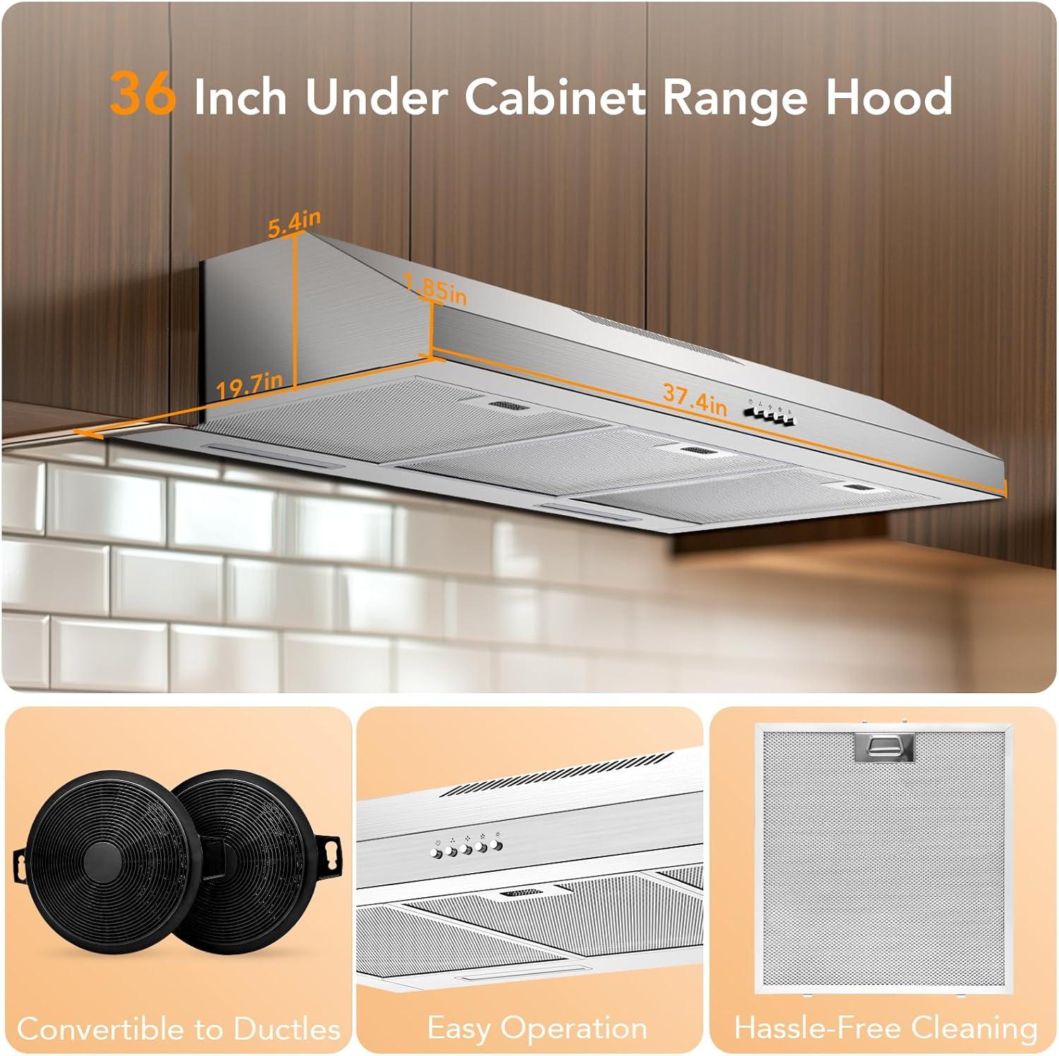 36-Inch Stainless Steel Convertible Under Cabinet Range Hood