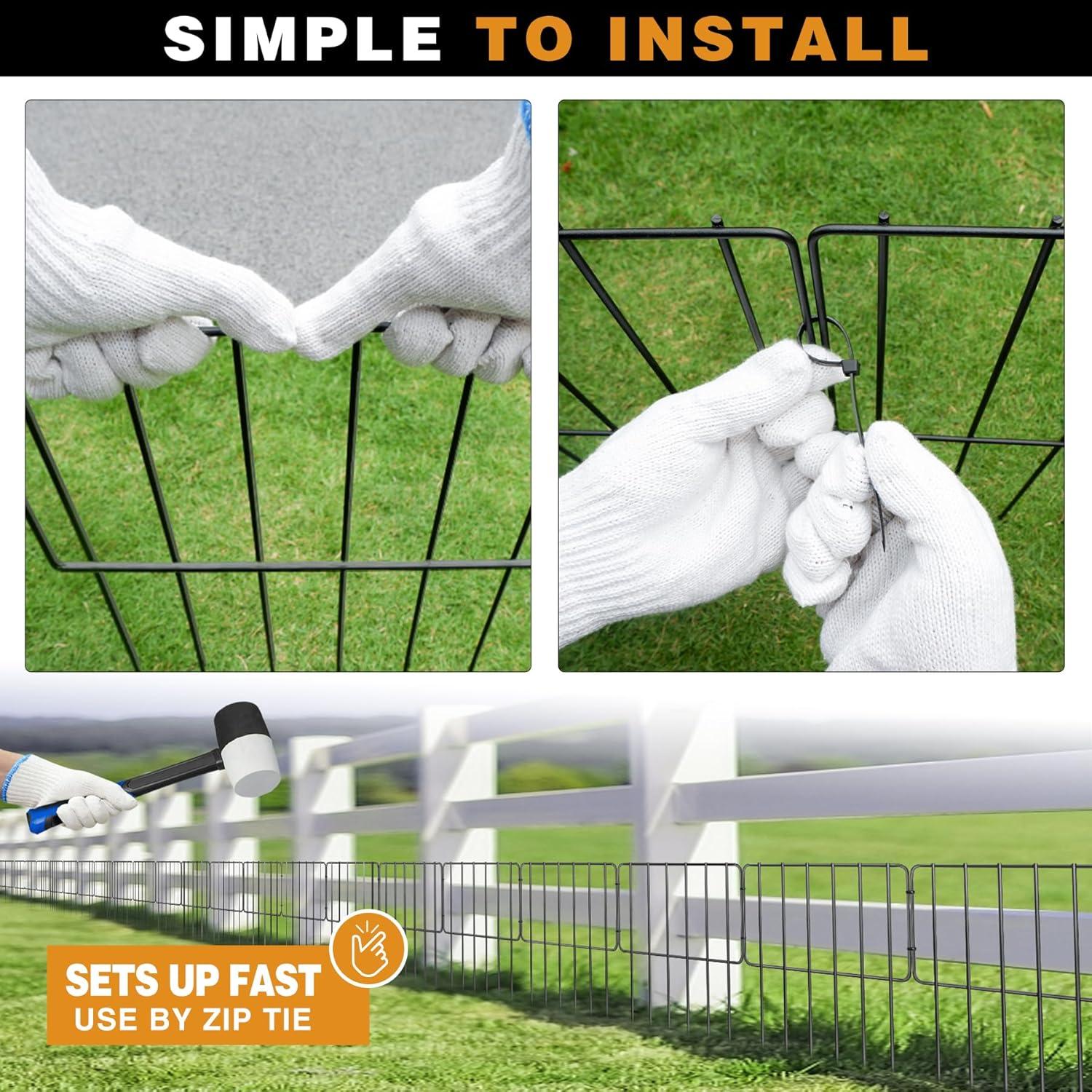 10 Pack Garden Fencing Animal Barrier, 10.8ft(L) X 17in(H) No Dig Fence Panels, 1.25in Spike Spacing Rustproof Dog Digging Fence Barrier, Dogs Rabbits Blocker Fence for Outdoor Yard