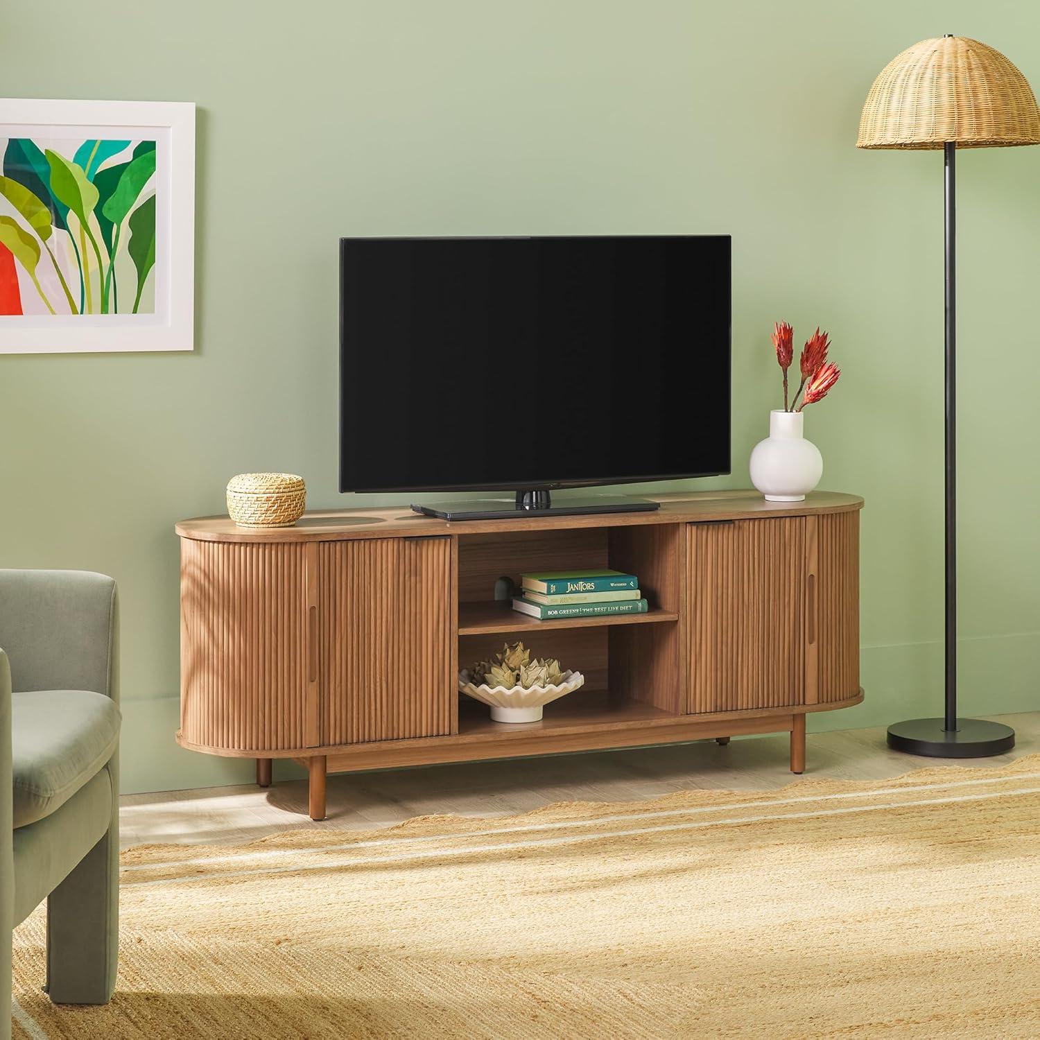 Walker Edison Modern Reeded 60” TV Stand with Open Storage - Mocha