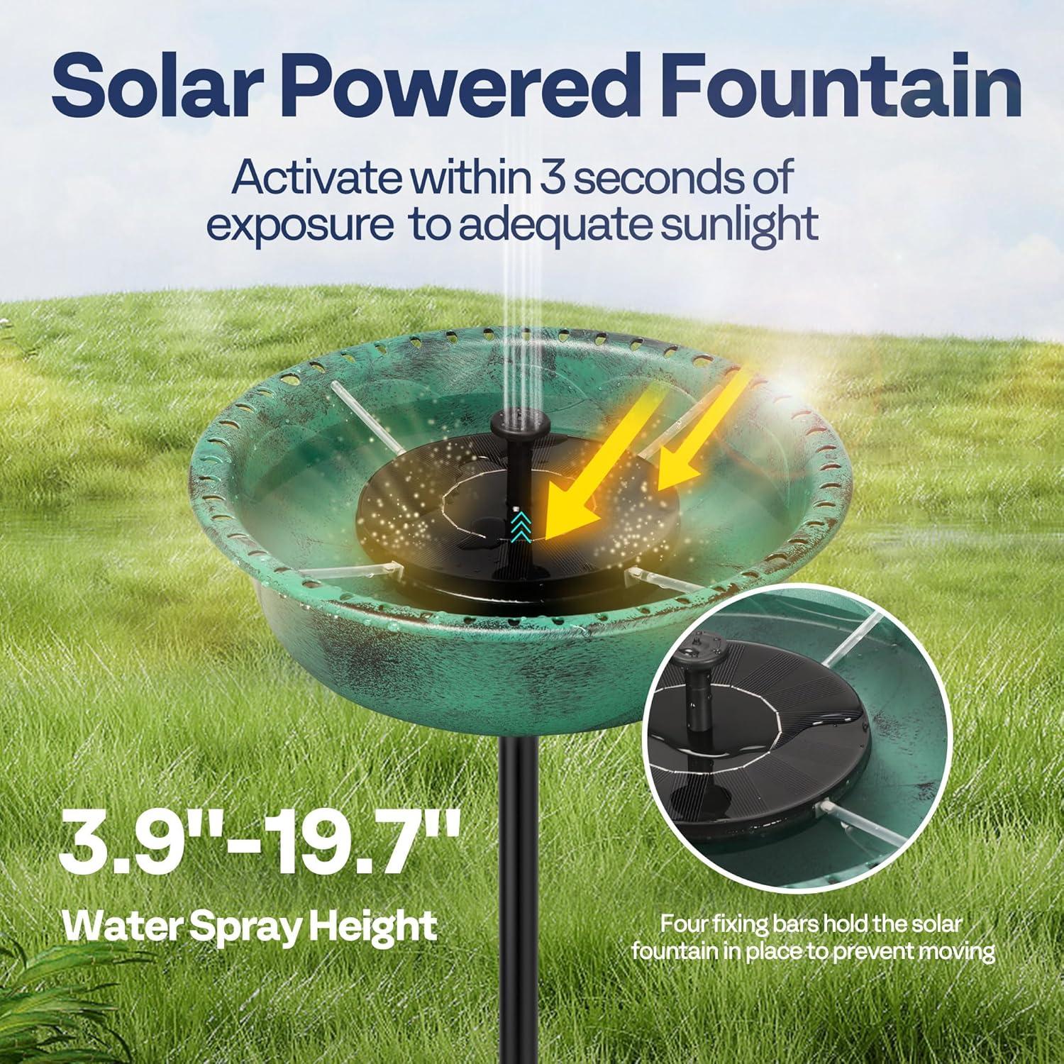 Ebern Designs Polyresin Bird Bath Bowl with Solar Fountain
