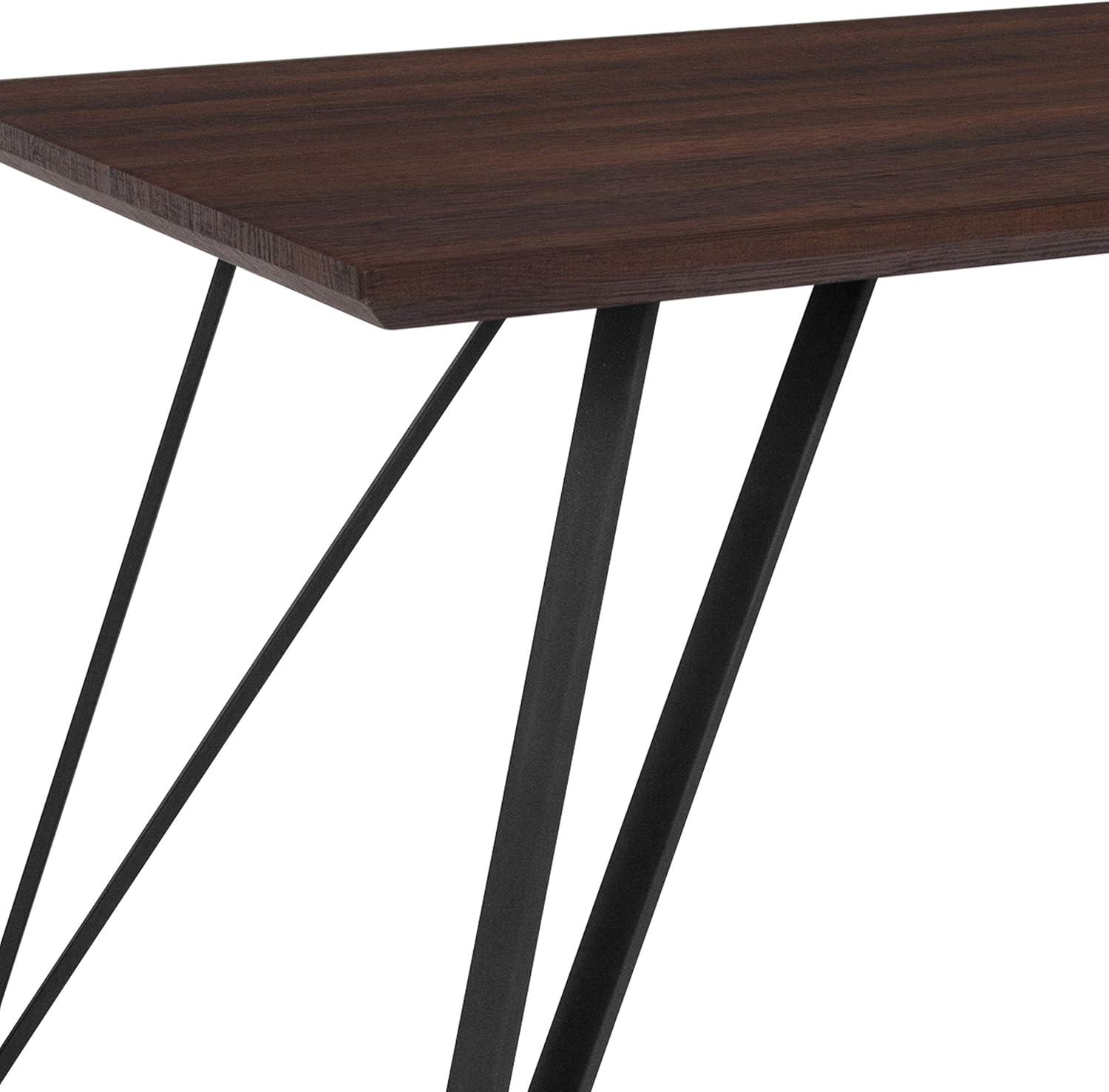 Modern Distressed Dark Ash Wood Dining Table with Triangular Legs