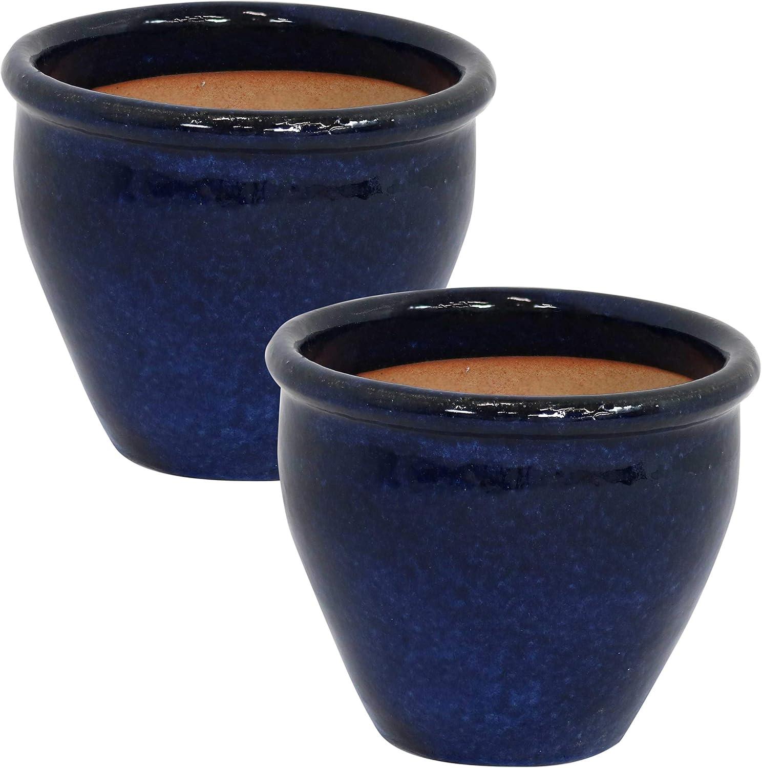 Sunnydaze Chalet Outdoor/Indoor High-Fired Glazed UV- and Frost-Resistant Ceramic Planters with Drainage Holes - 2-Pack