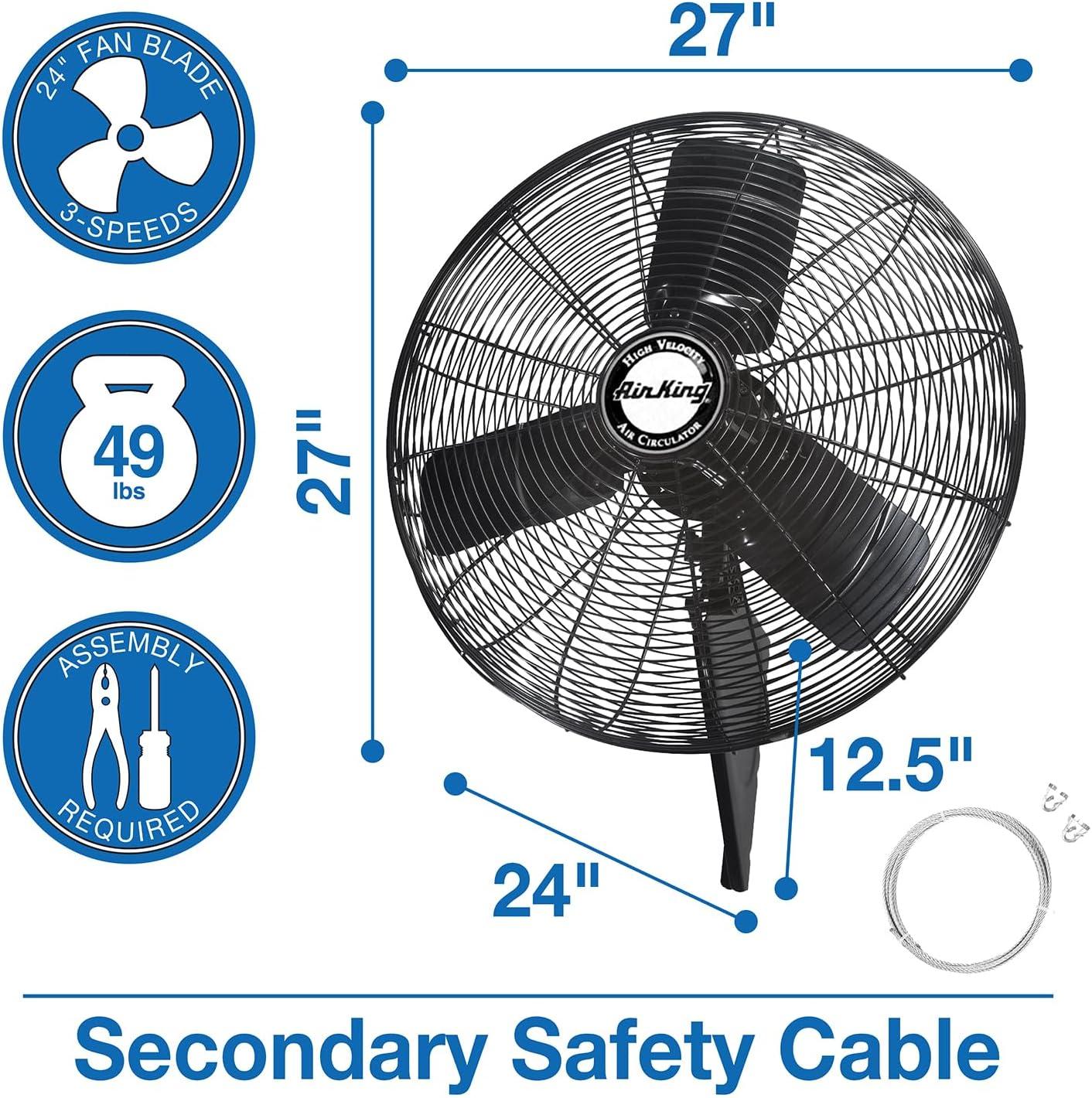 Air King 24" Black Powder Coated Steel Wall Mount Fan