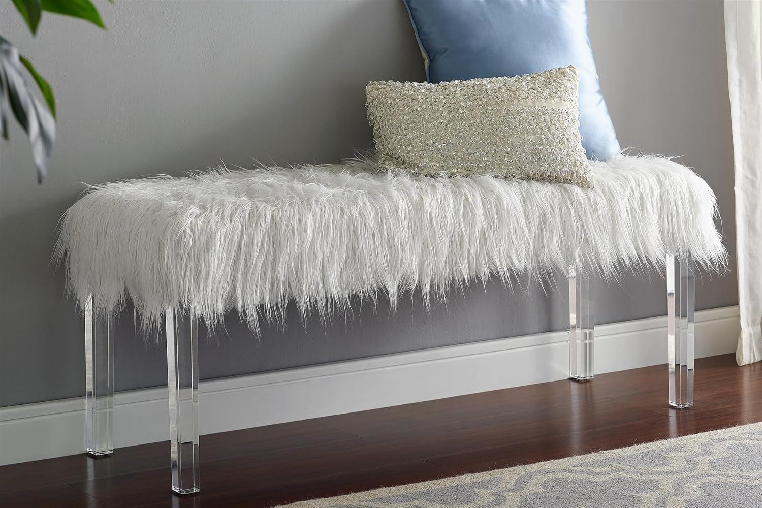 New Classic Furniture Marilyn 19.25" Upholstered Faux Fur Fabric Bench in White