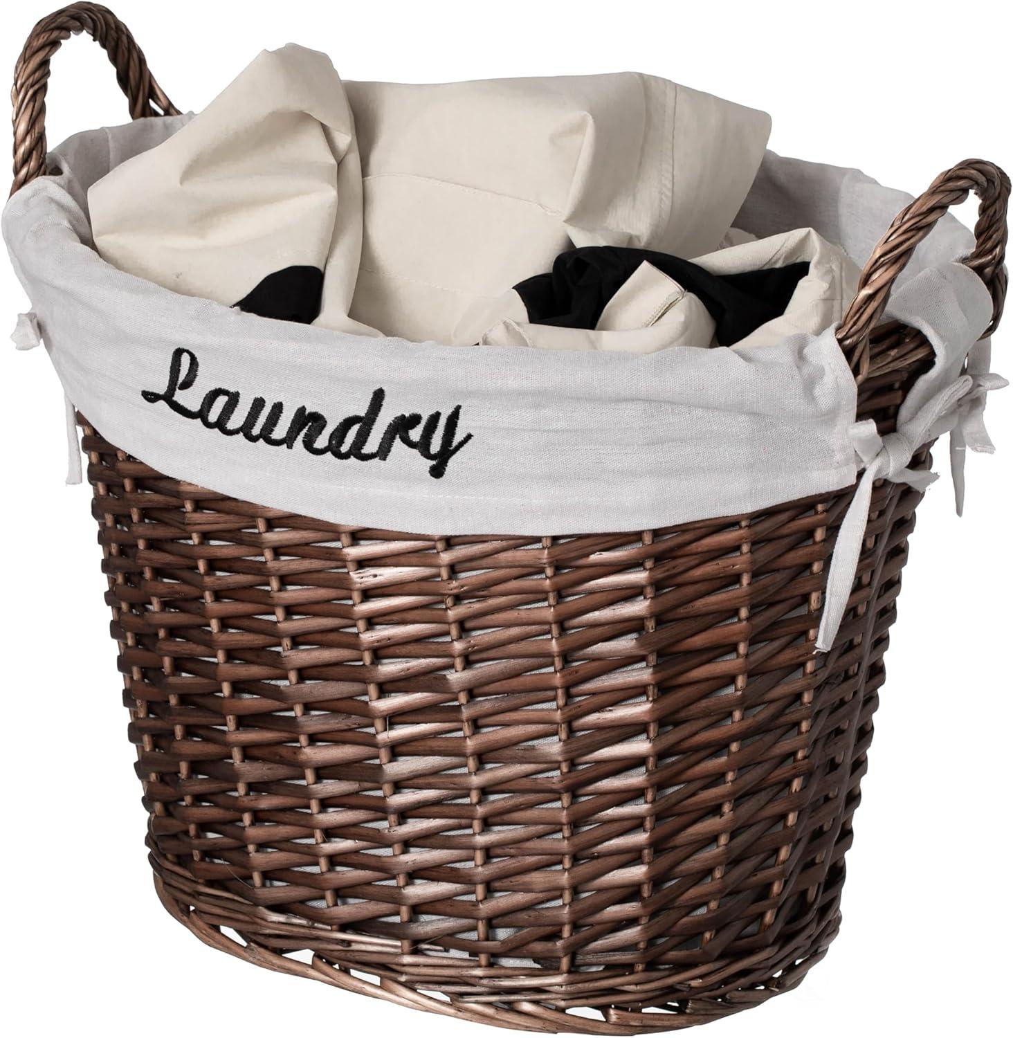 Wickerwise Handwoven Laundry Basket with Liner & Handles - Boho Decorative Storage Hamper for Clothes Blankets Pillows and Towels, Brown