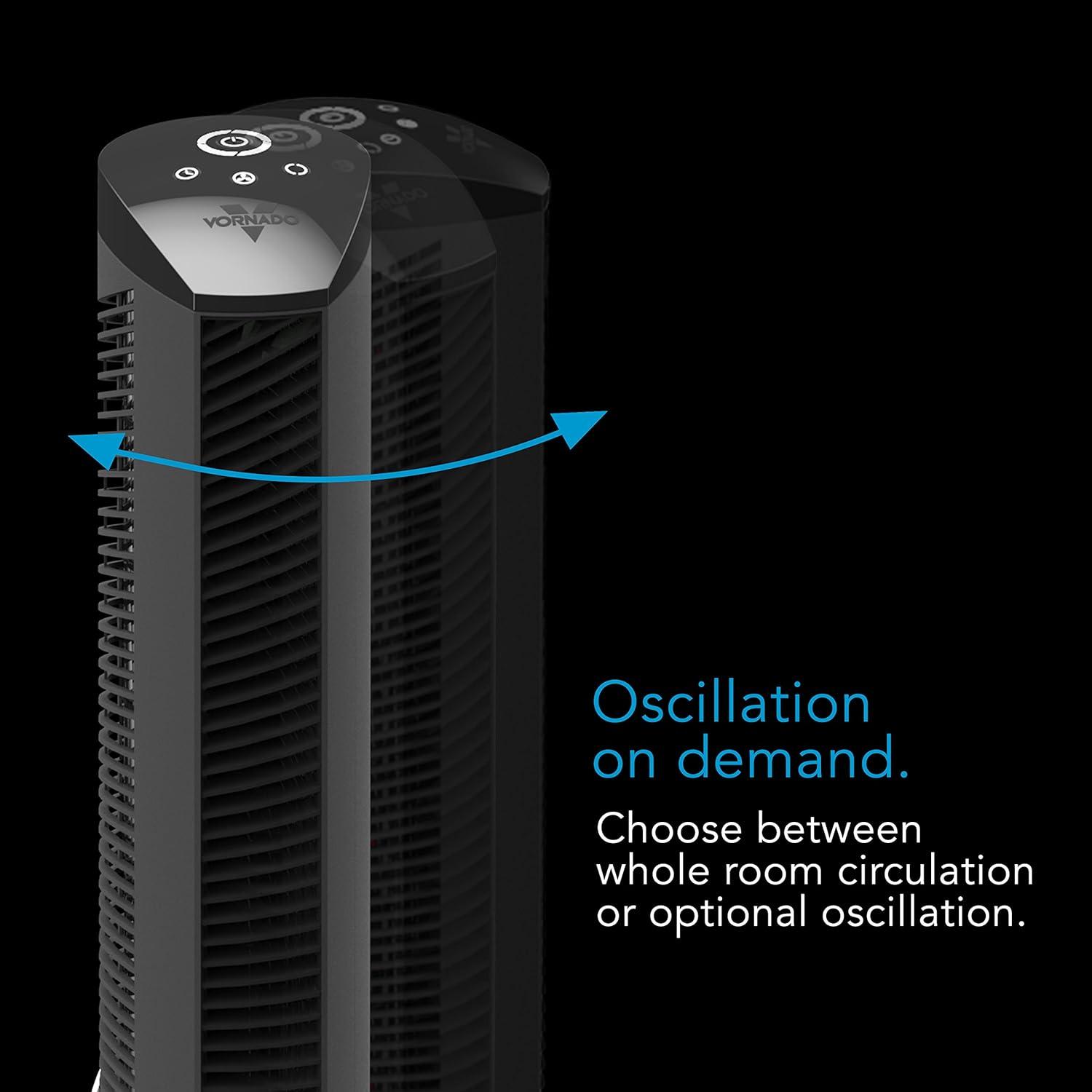 Vornado 37" OSCR37 Oscillating Tower Fan Black: Quiet Standing Fan with Remote, 4 Speeds, Programmable Timer, Indoor Use