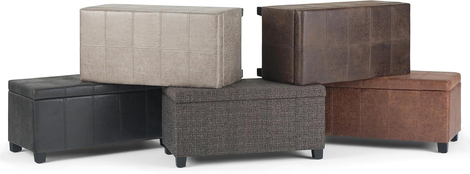 Dover Distressed Umber Brown Faux Leather Lift-Top Storage Ottoman