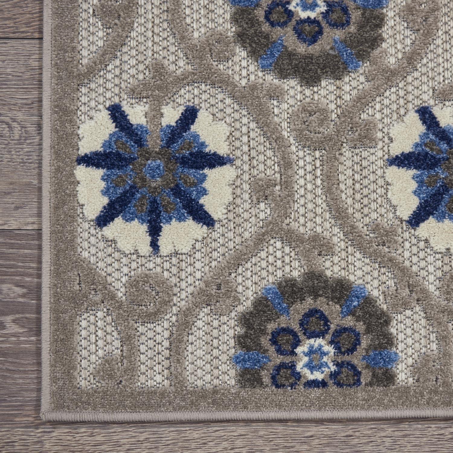 Nourison Aloha Contemporary Floral Flatweave High-Low Indoor Outdoor Area Rug Grey/Blue 2'8" x 4'