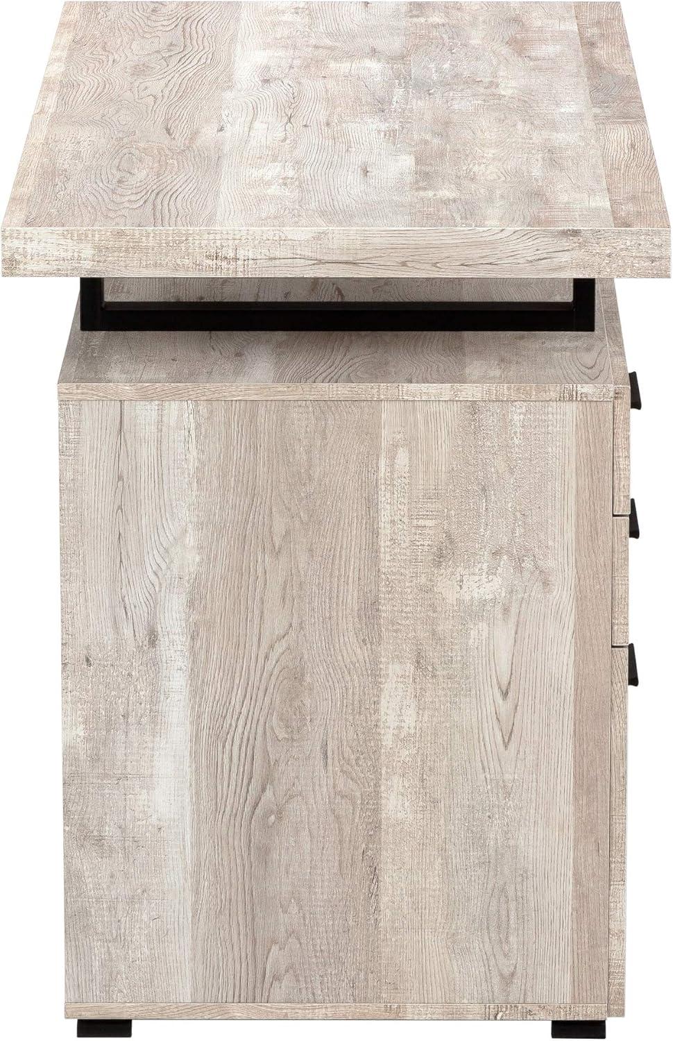 Transitional Taupe Wood Home Office Desk with Filing Cabinet