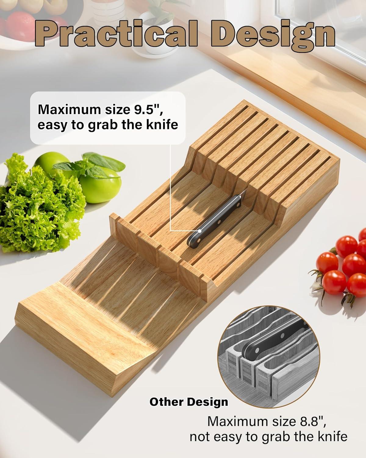 Cook N Home In-Drawer Knife Block Organizer, 9-Slot Kitchen Knife Cutlery Holder Drawer Storage, Holds up to 9 Knives (Not Included)