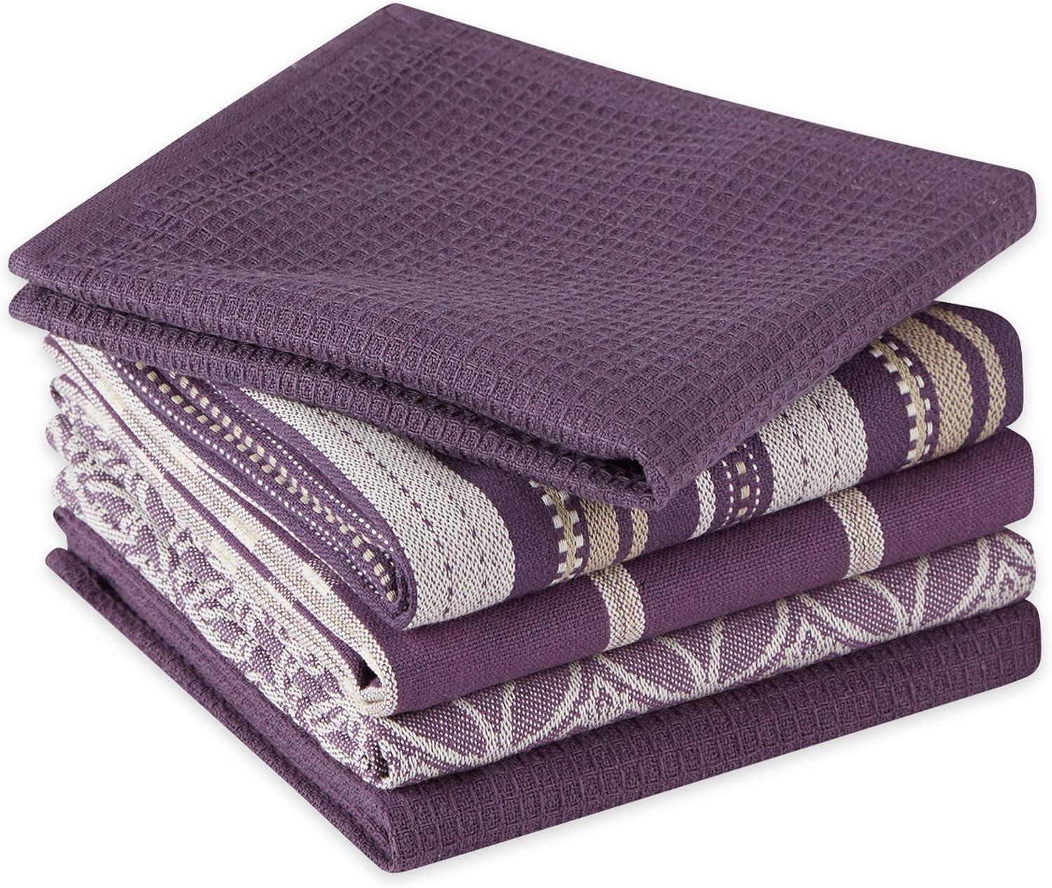 Assorted Eggplant Dishtowel & Dishcloth (Set of 5)