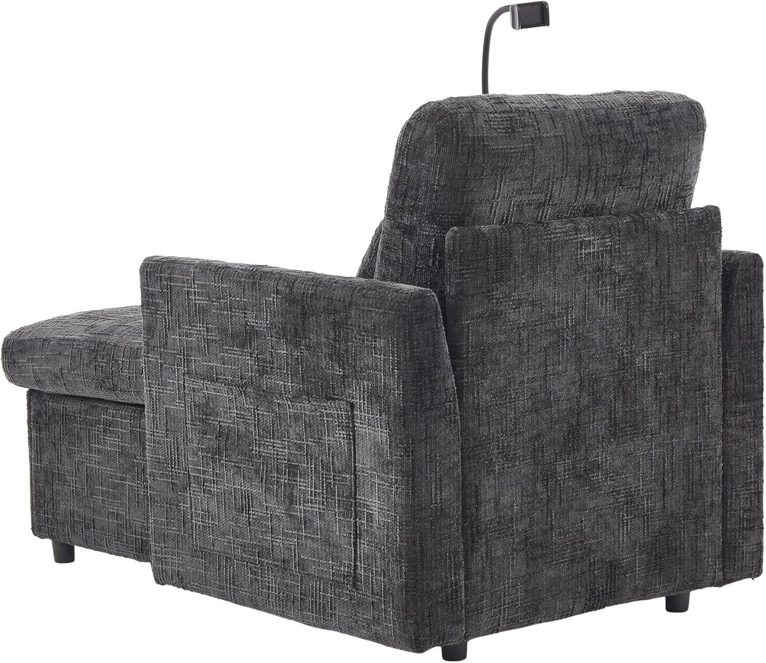 32 Inch Chaise Lounge Accent Chair with Storage, Comfy Chenille Upholstered Sleeper Chair Bed Modern Deep Seat Leisure Recliner Lounger Daybed w/Phone Holder and Side Pockets for Living Room Office