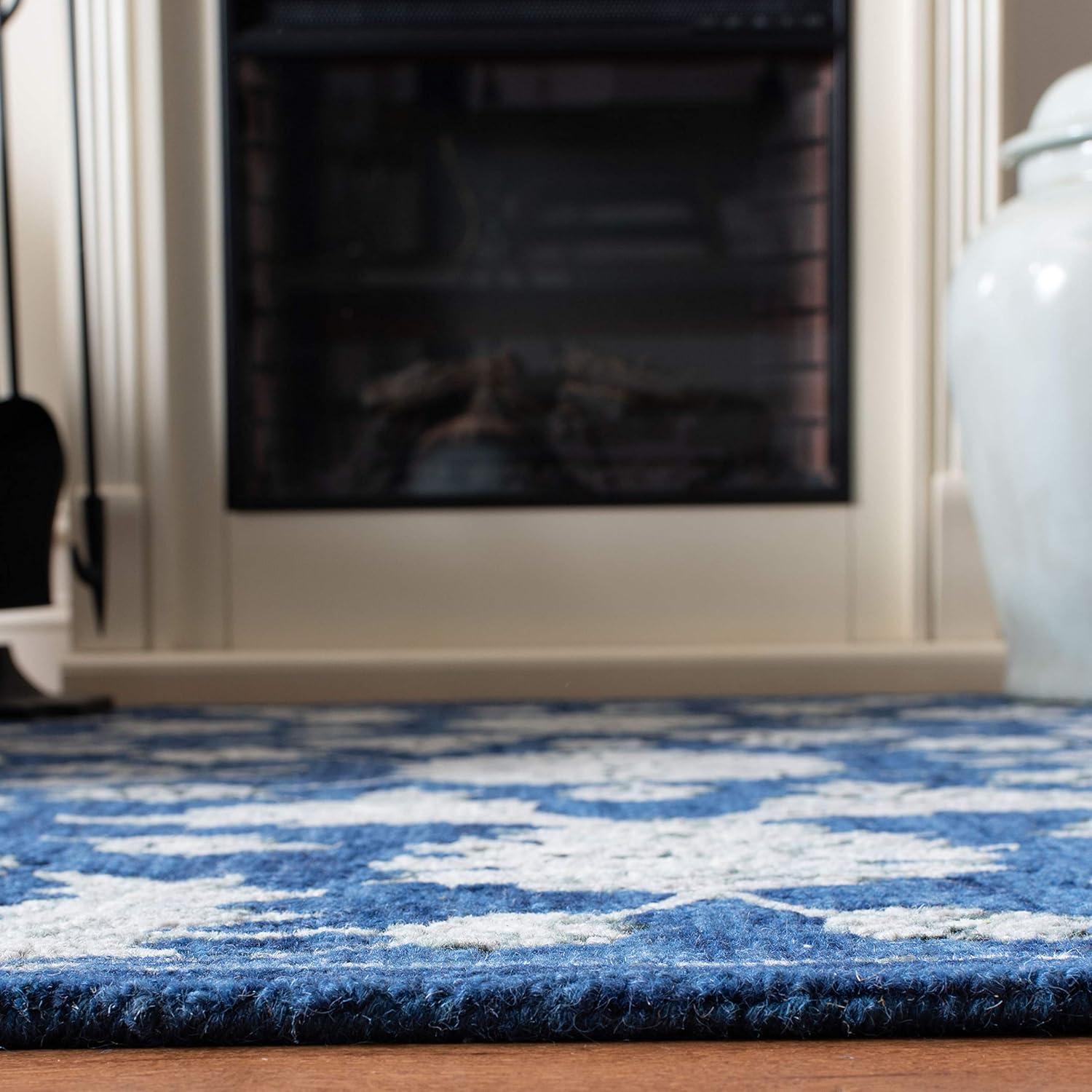 Handmade Navy and Grey Tufted Wool Rug, 30" x 4"