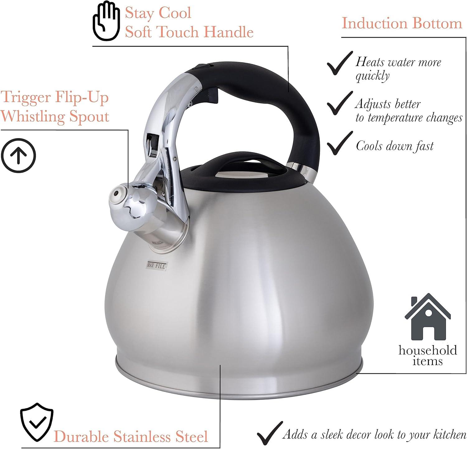 Stainless Steel Whistling Tea Kettle with Stay Cool Handle